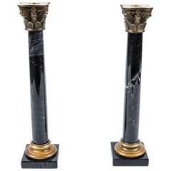 Pair of Vintage Black Marble Column Candlesticks