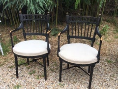 Pair of Vintage Black Painted Armchairs