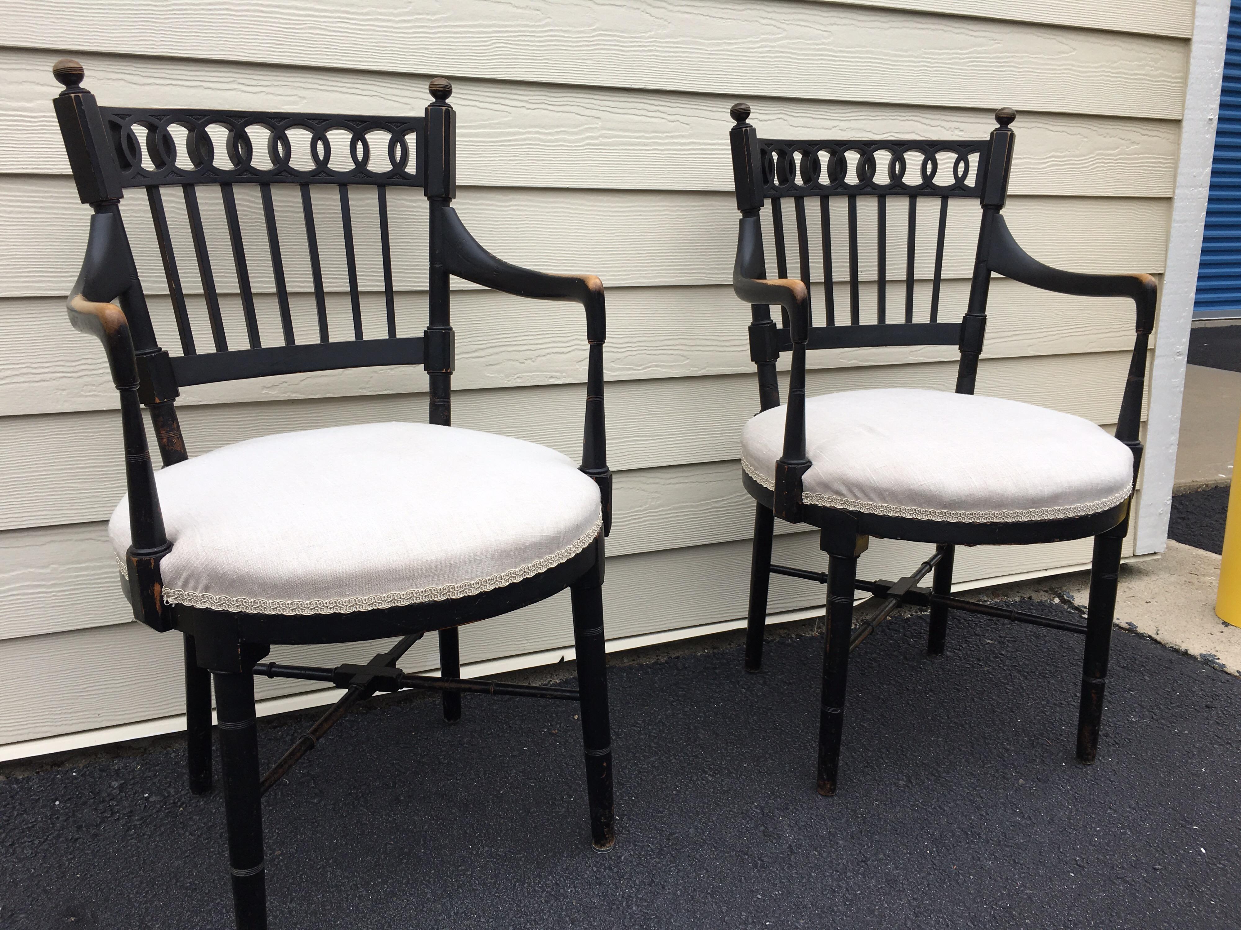 American Pair of Vintage Black Painted Armchairs For Sale