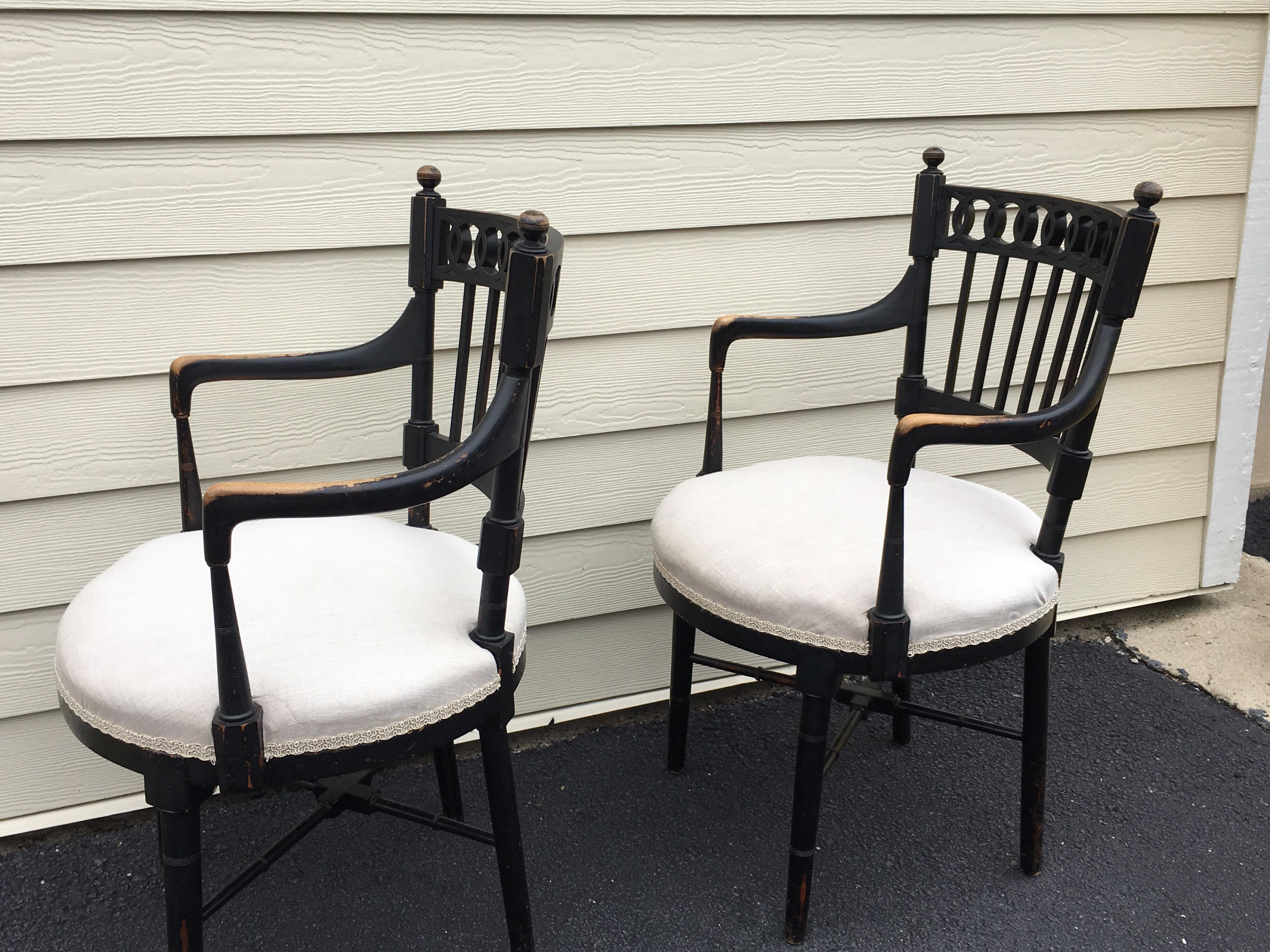 20th Century Pair of Vintage Black Painted Armchairs For Sale