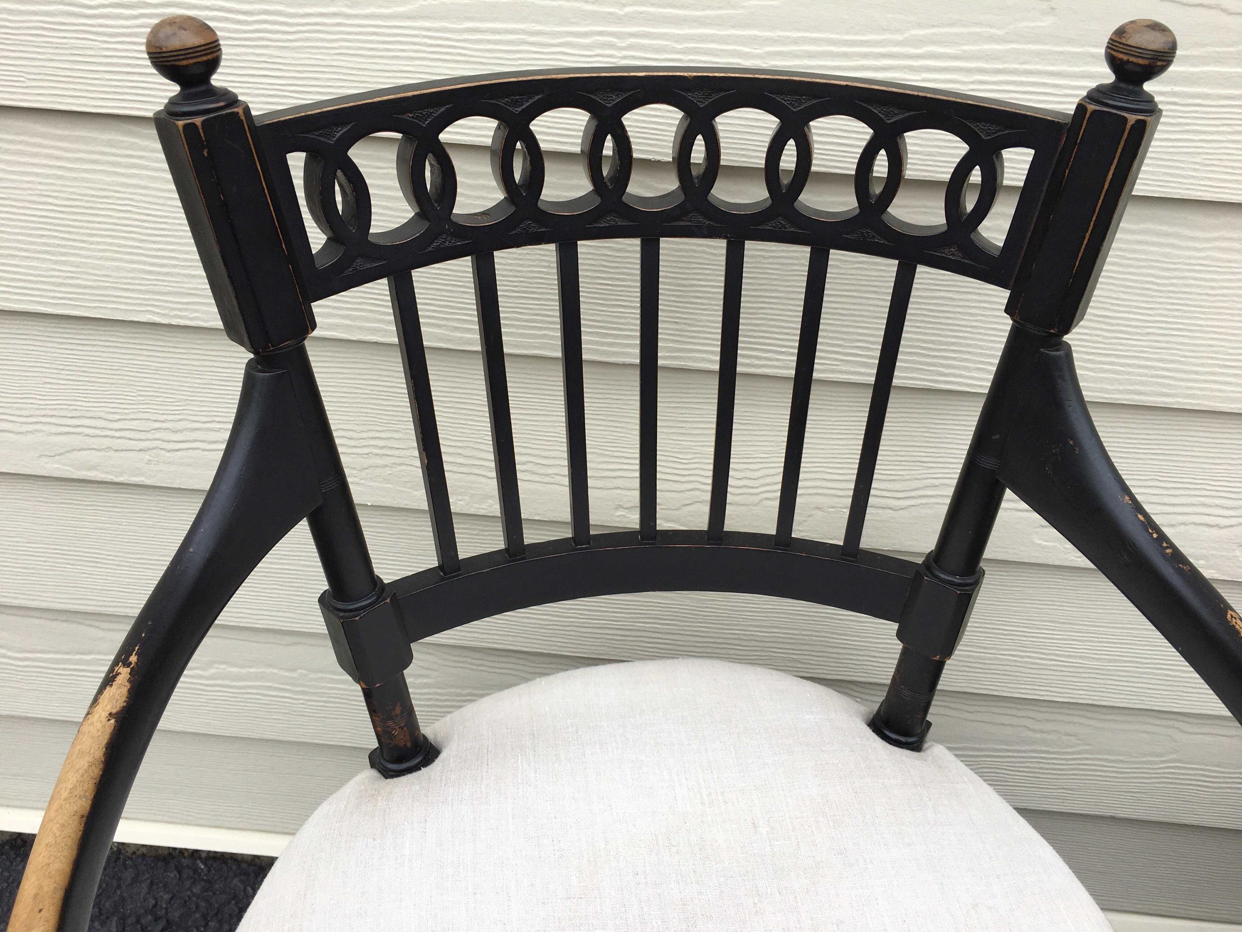 Pair of Vintage Black Painted Armchairs For Sale 1