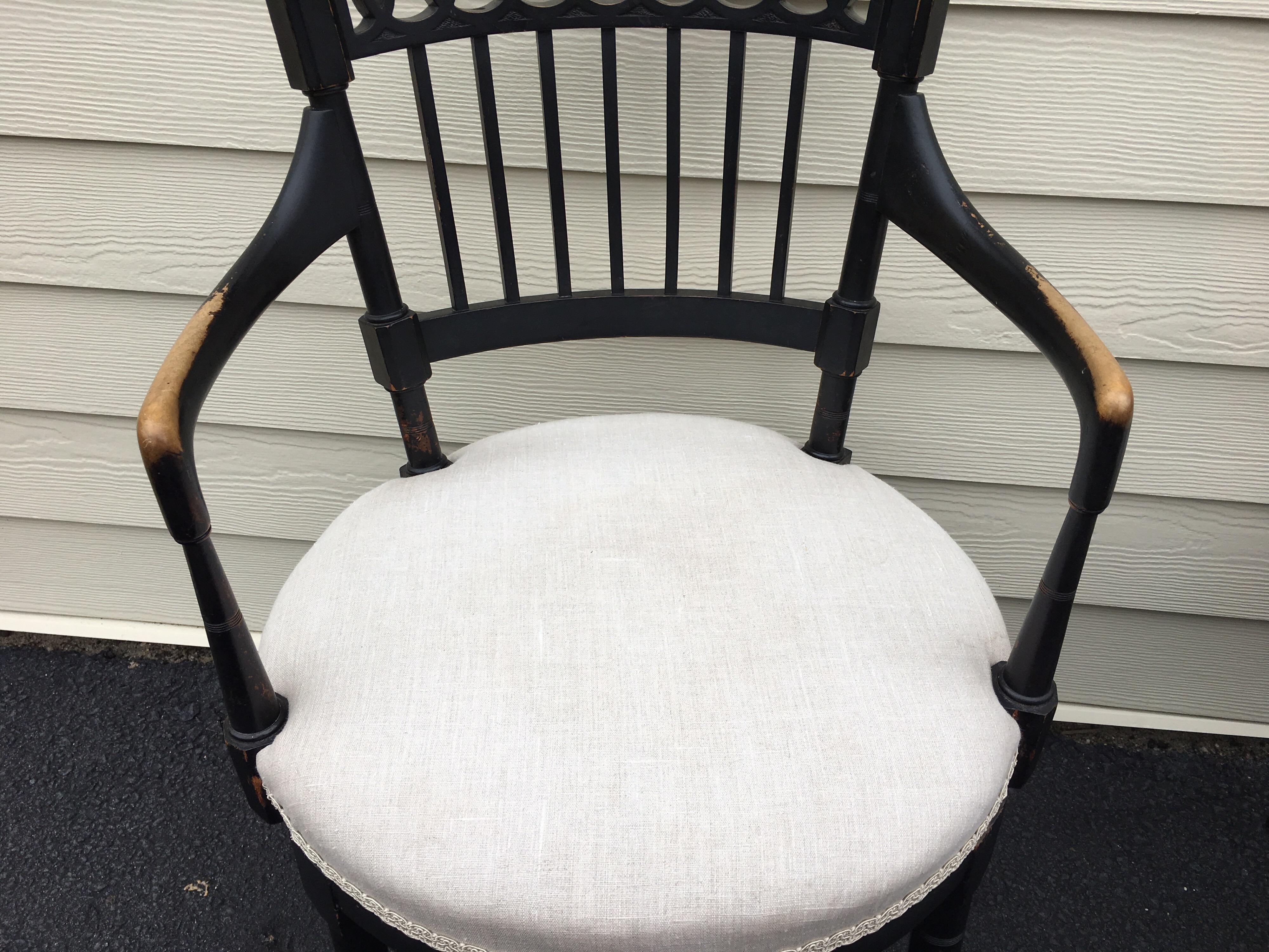 Pair of Vintage Black Painted Armchairs For Sale 2