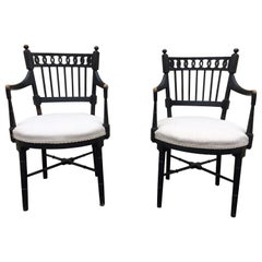 Pair of Retro Black Painted Armchairs