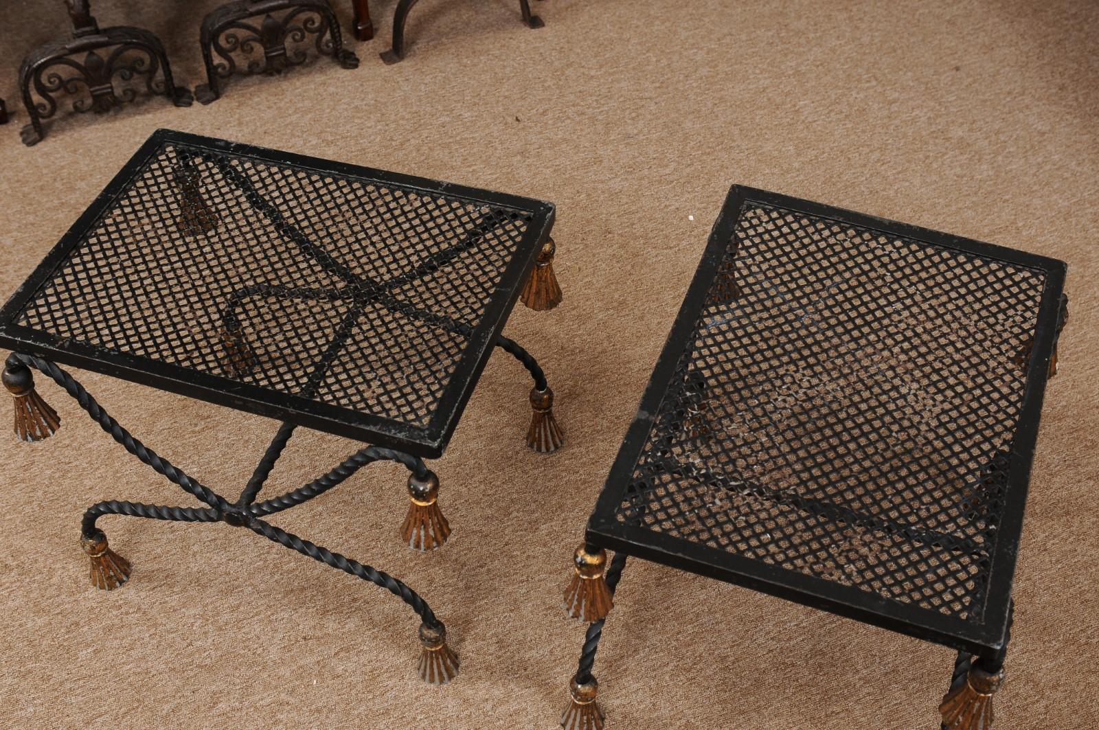 Pair of Vintage Black Painted & Gilt Iron Benches with Tassels, 20th Century For Sale 7