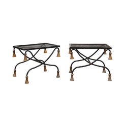 Pair of Vintage Black Painted & Gilt Iron Benches with Tassels, 20th Century