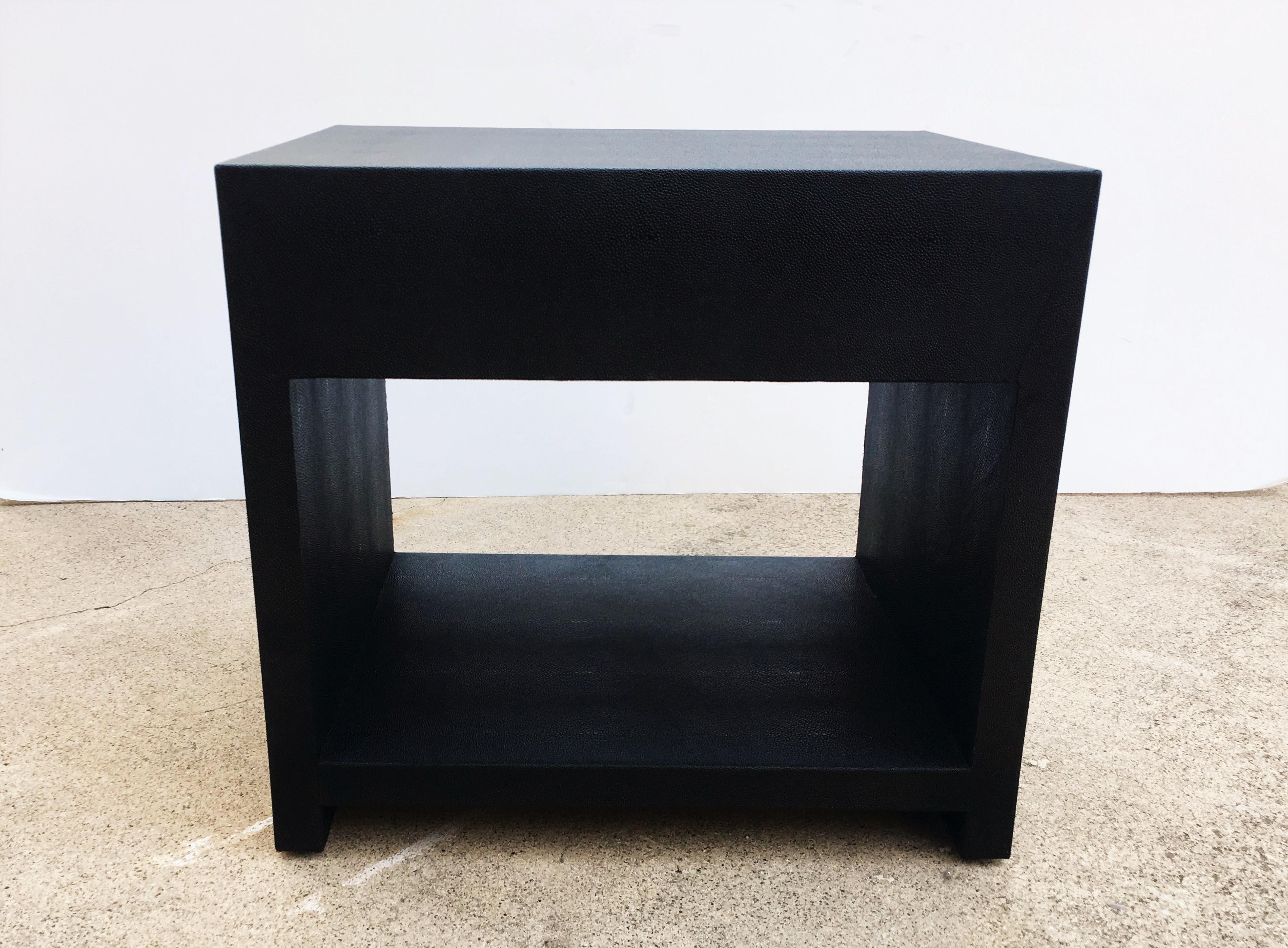 Pair of Vintage Black Shagreen Nightstands/Side Tables For Sale 3