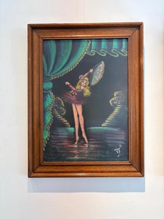 Pair of Vintage Black Velvet Framed Exotic Dancer Paintings, Signed Wiko, 1983