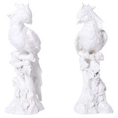 Pareja de figuras vintage de pájaros o loros Blanc de Chine