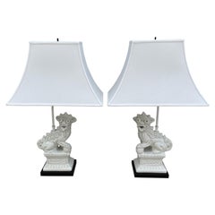 Pair of Vintage Blanc de Chine Foo Dog Lamps