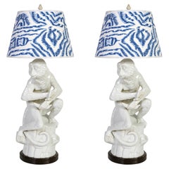 Pair of Vintage Blanc De Chine Monkey Lamps