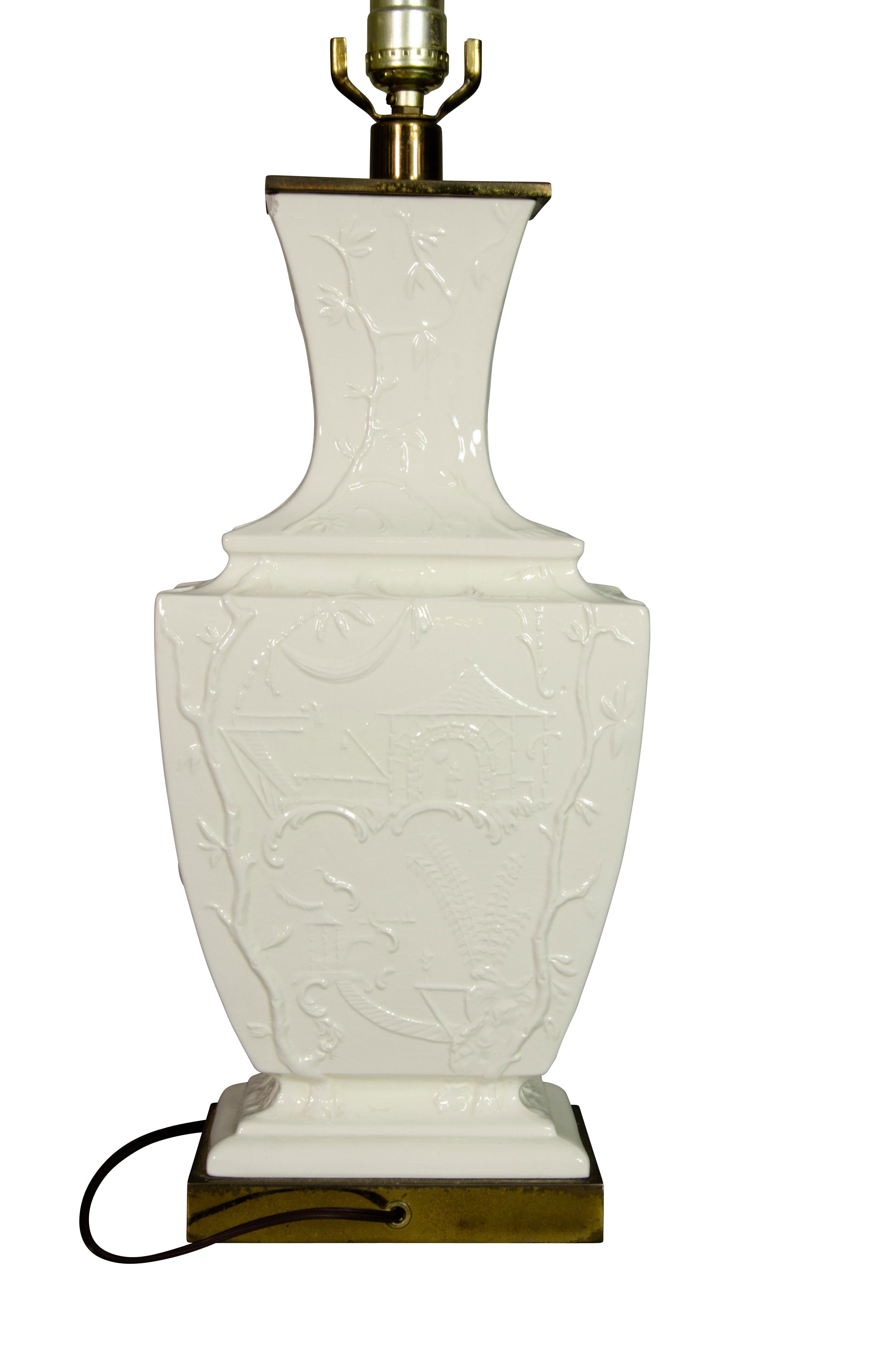 Paire de lampes de bureau vintage en poterie Blanc De Chine 5