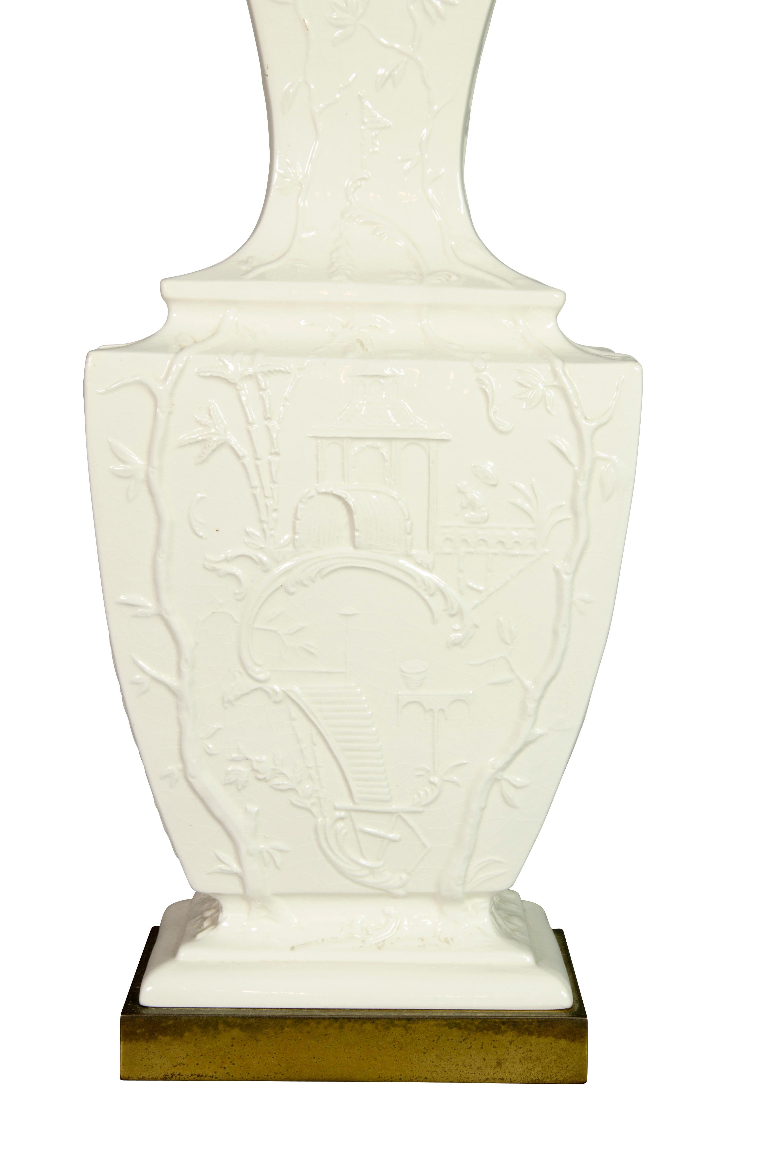 Paire de lampes de bureau vintage en poterie Blanc De Chine 3