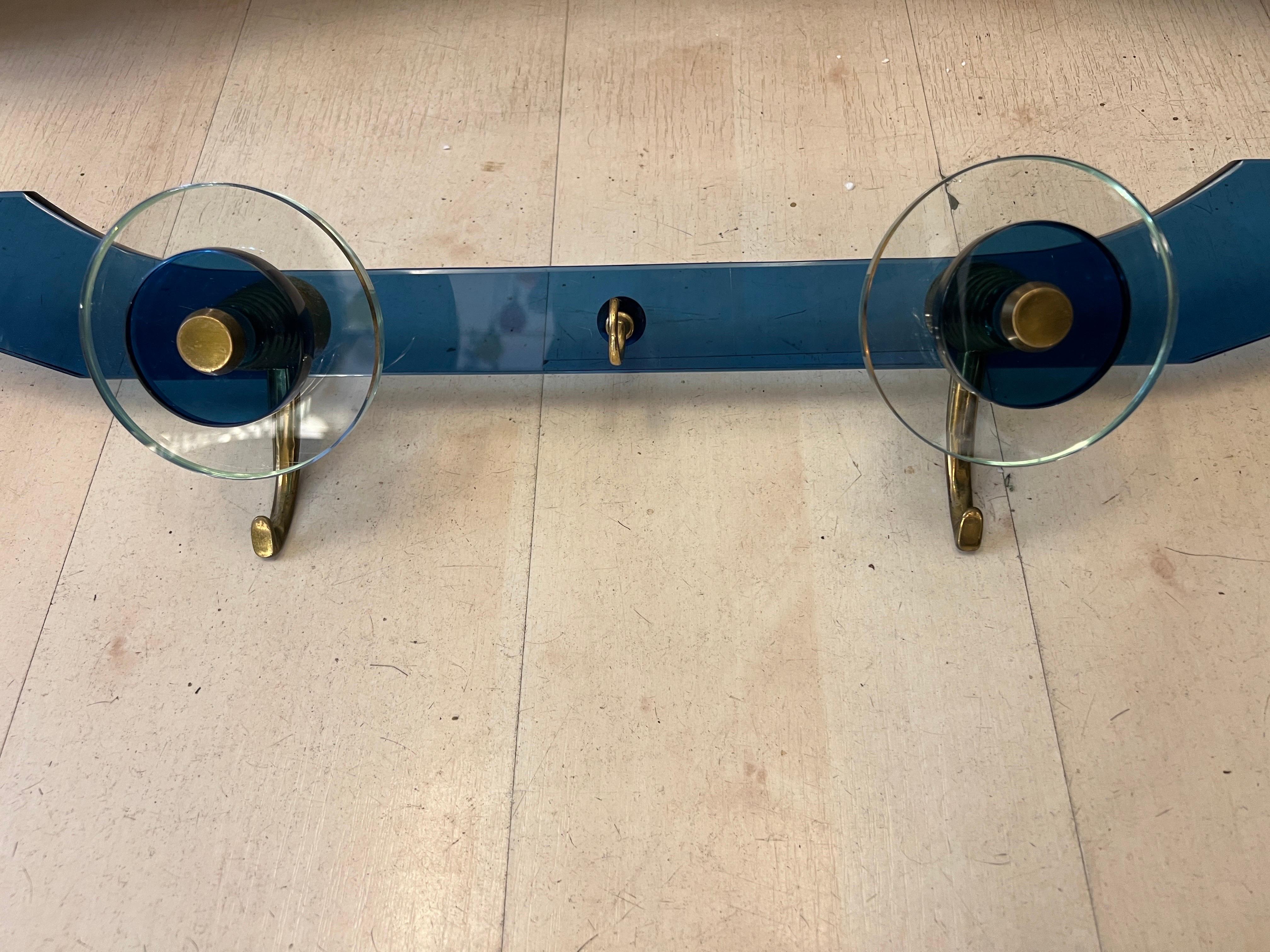 Pair of Vintage Blue and Clear Murano Glass Coat Hangers, 1970s (Muranoglas) im Angebot