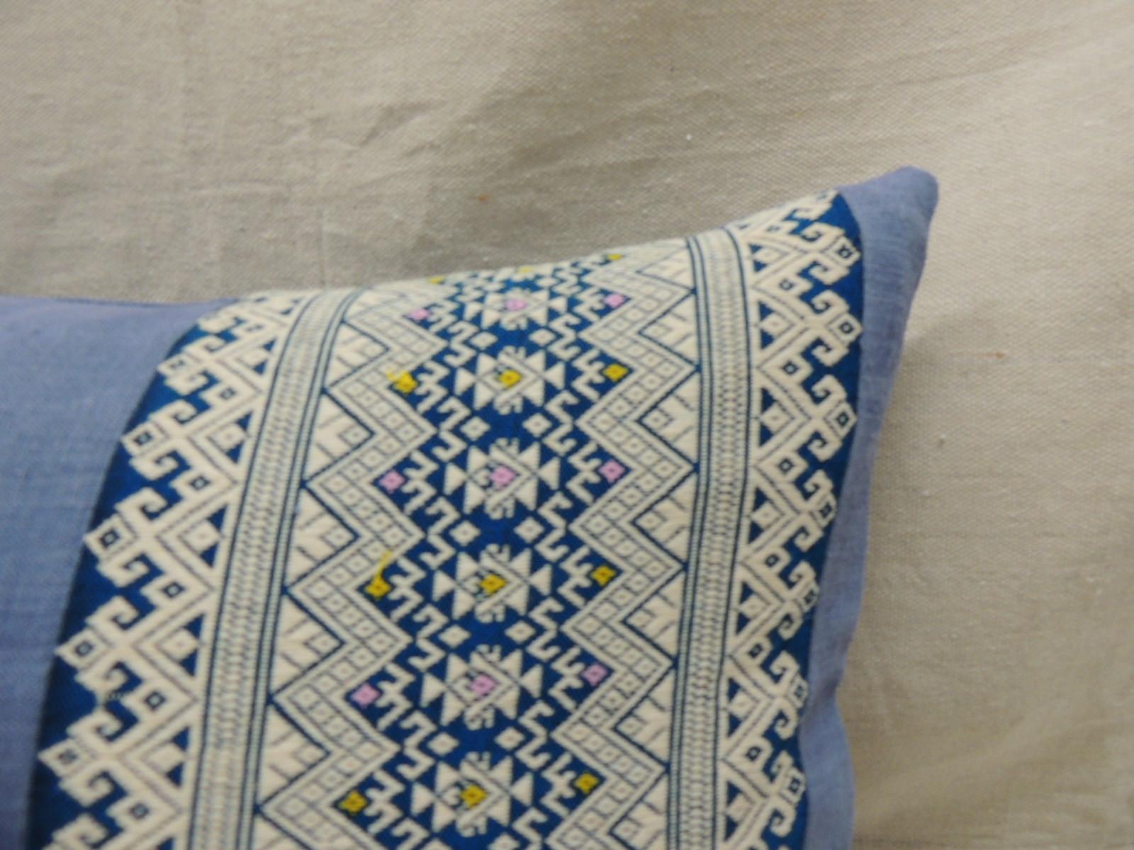 Laotian Pair of Vintage Blue and White Asian Decorative Lumbar Pillows