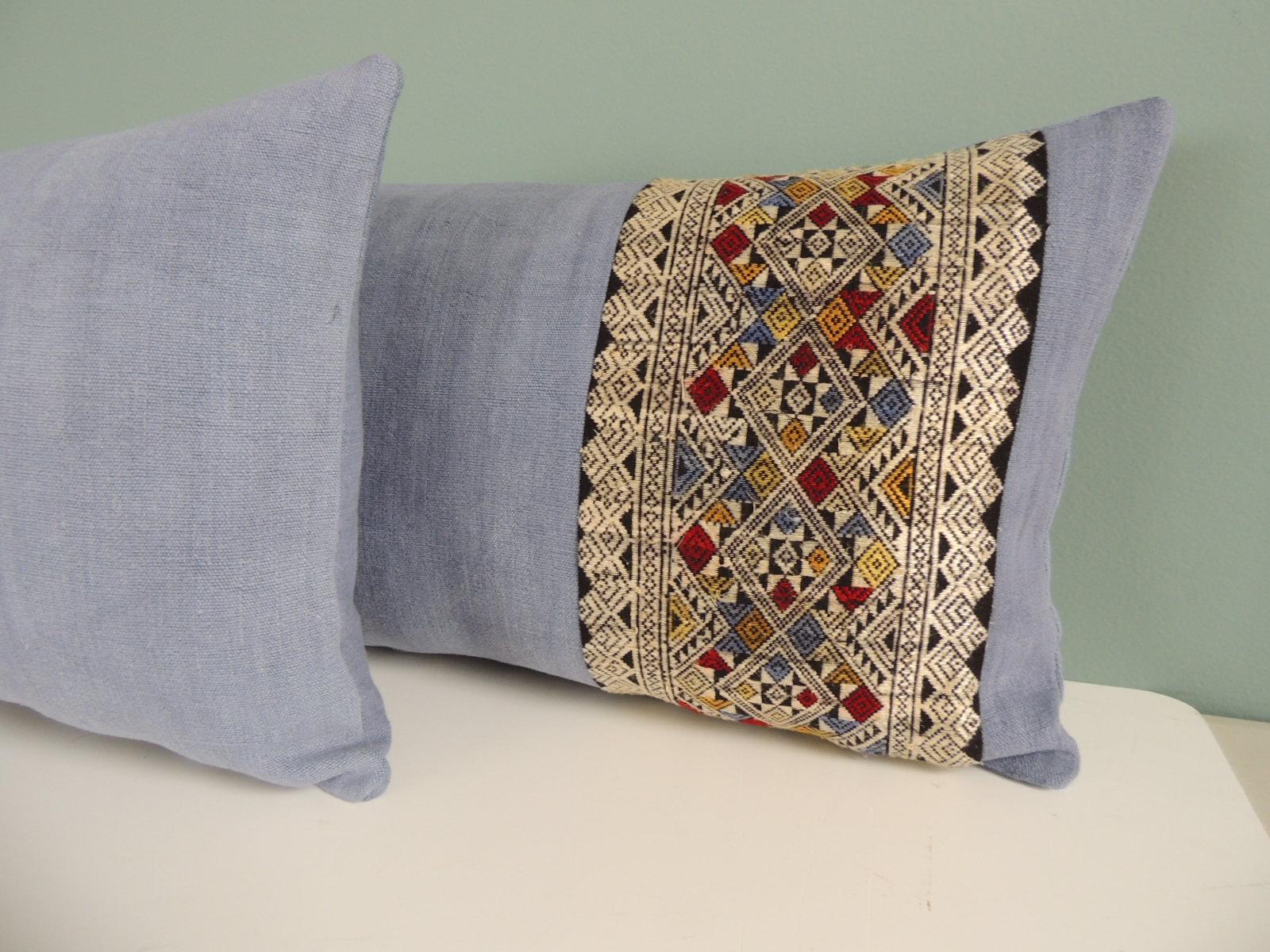 Laotian Pair of Vintage Lavender and White Asian Decorative Lumbar Pillows