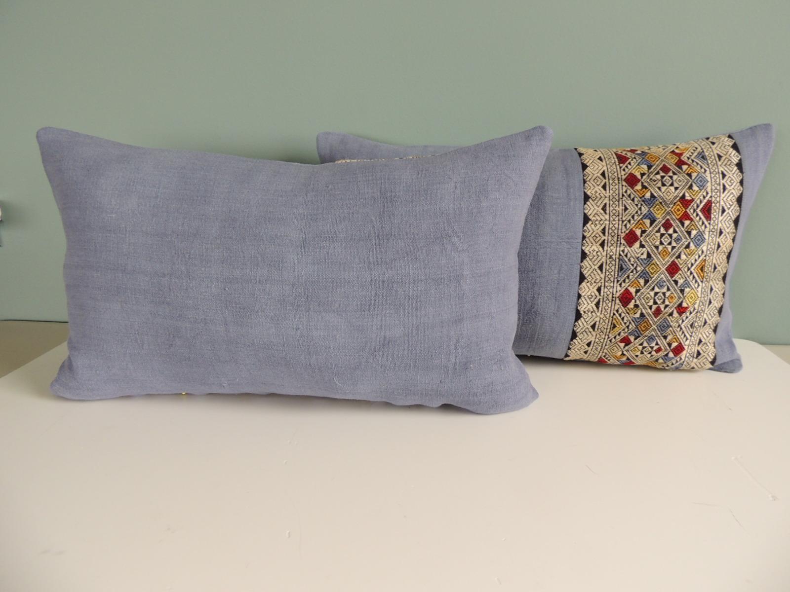 Hand-Crafted Pair of Vintage Lavender and White Asian Decorative Lumbar Pillows