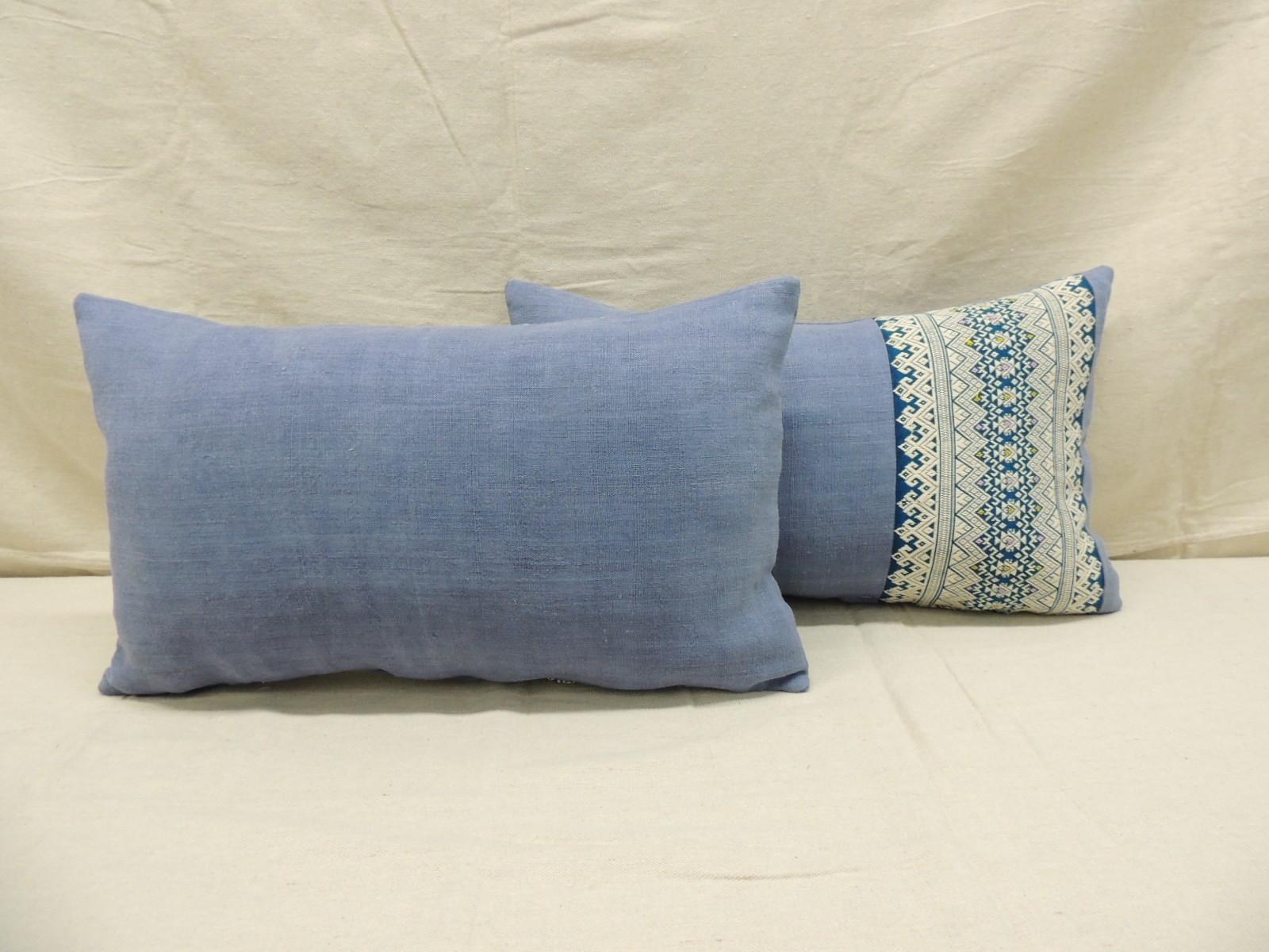 Late 20th Century Pair of Vintage Blue and White Asian Decorative Lumbar Pillows