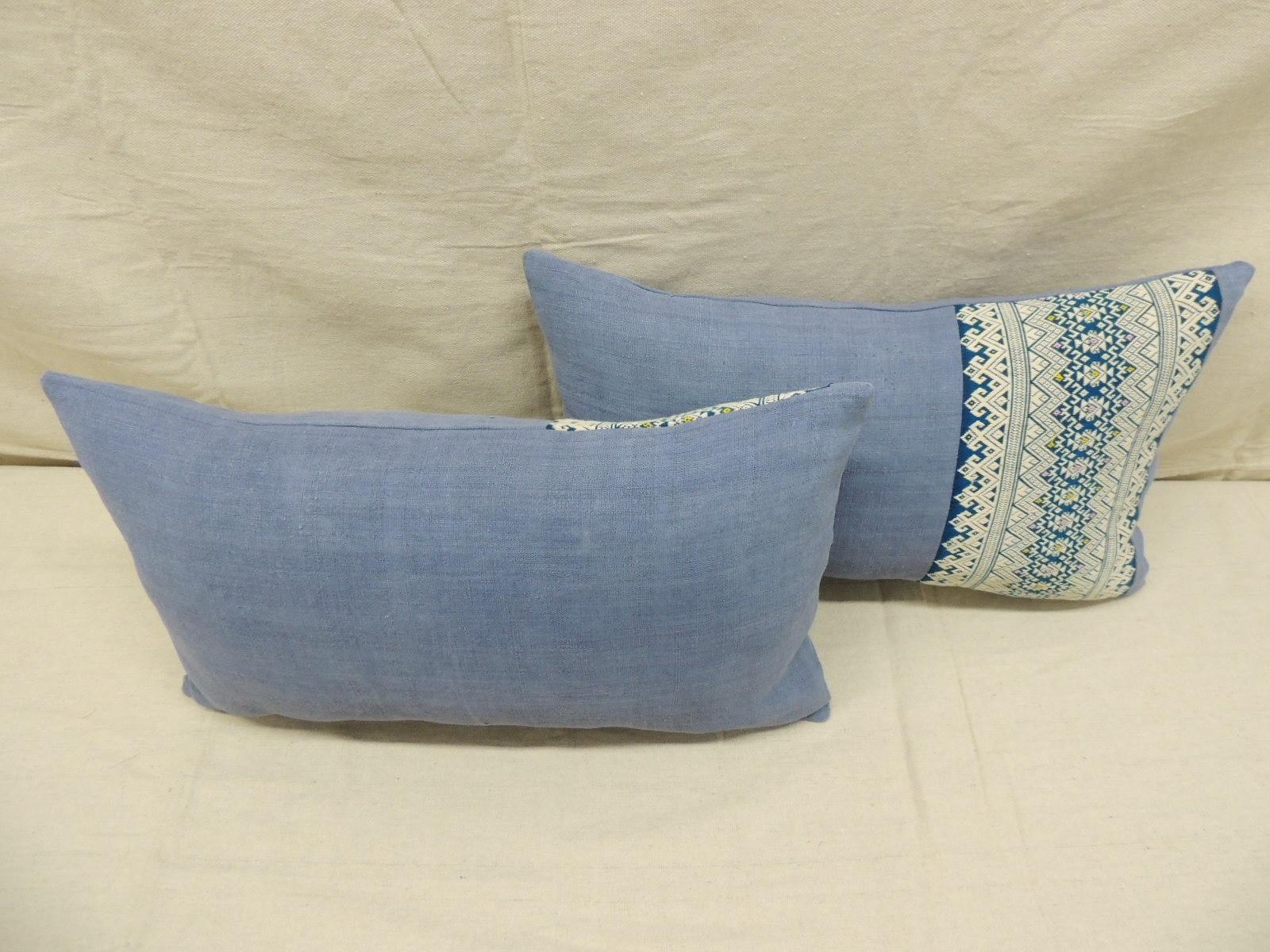 Pair of Vintage Blue and White Asian Decorative Lumbar Pillows 1
