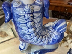 Pair of Vintage Blue and White Foo Dogs