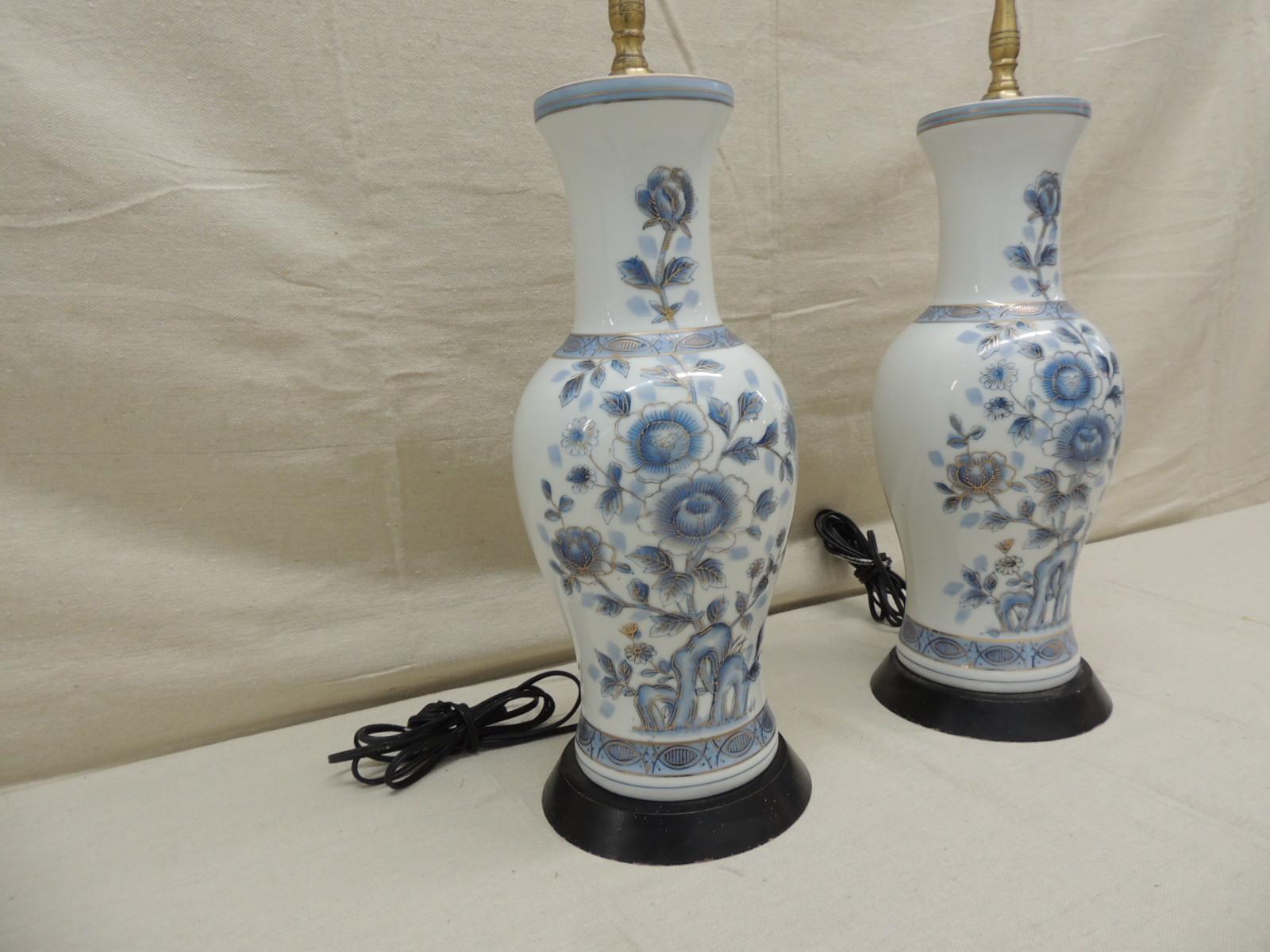 Japanese Pair of Vintage Blue and White Imari Table Lamps