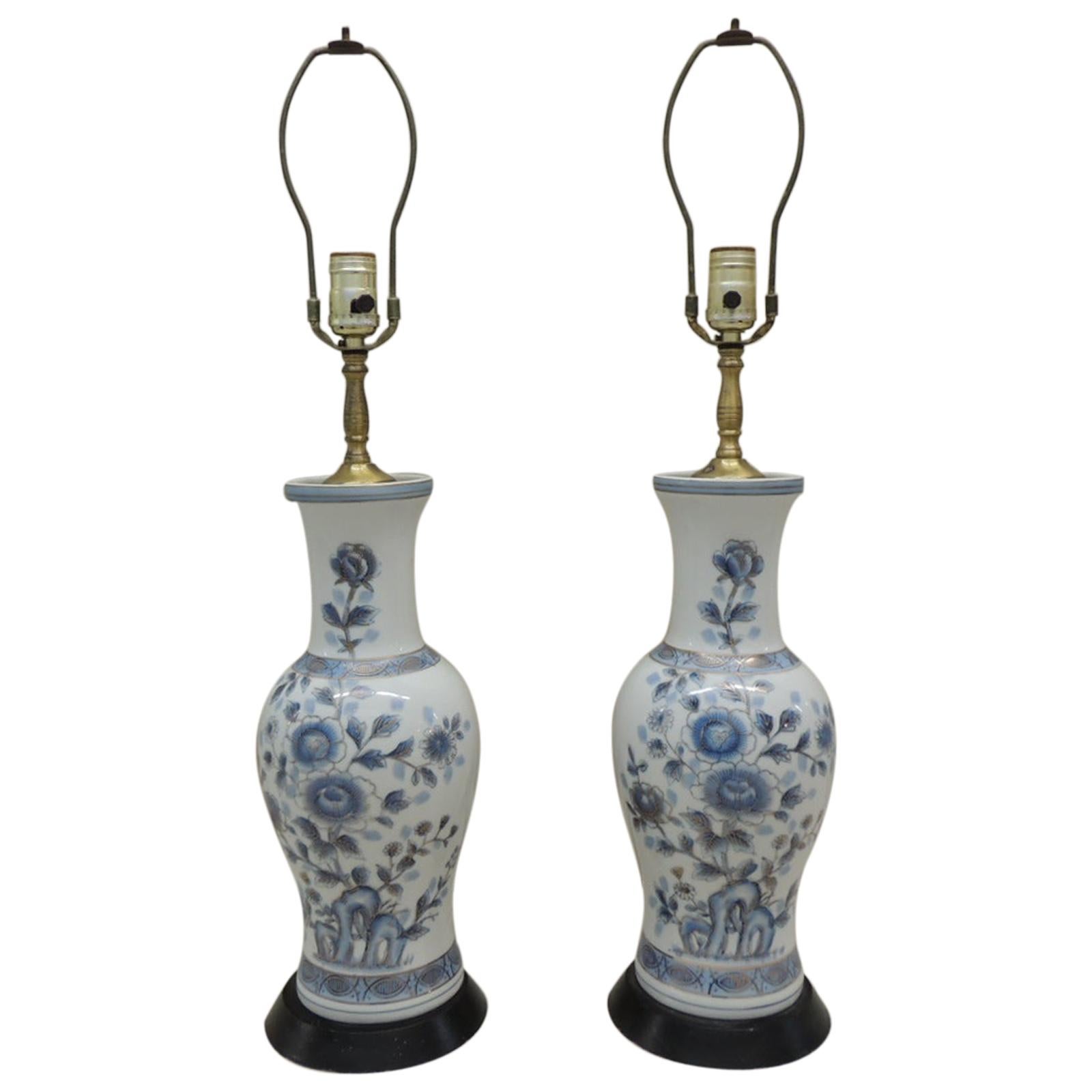 Pair of Vintage Blue and White Imari Table Lamps
