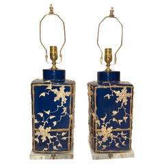 Coppia di lampade vintage bianche e blu