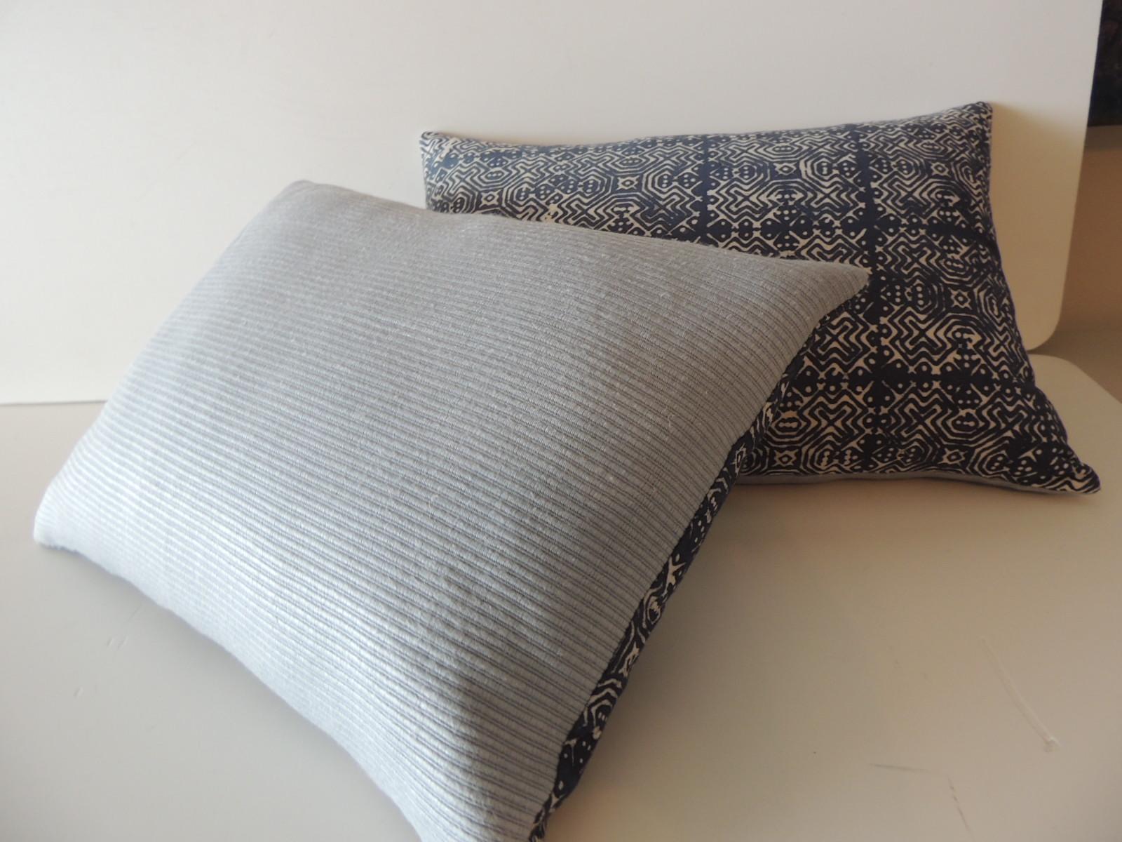 Indonesian Pair of Vintage Blue and White Petite Hand-Blocked Batik Decorative Pillows