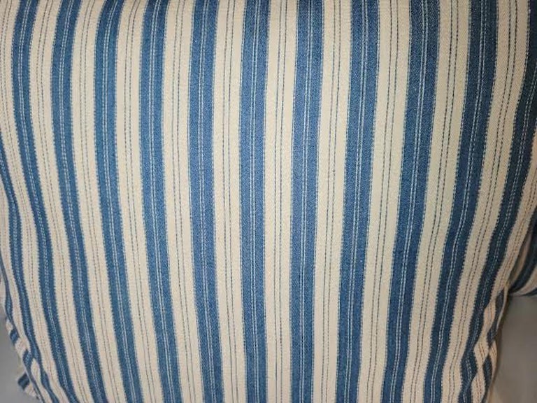 Pair of Vintage Blue and White Ticking Pillows For Sale at 1stDibs