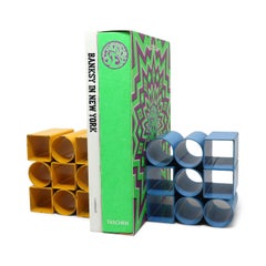 Pair of Vintage Blue and Yellow Metal Bookends