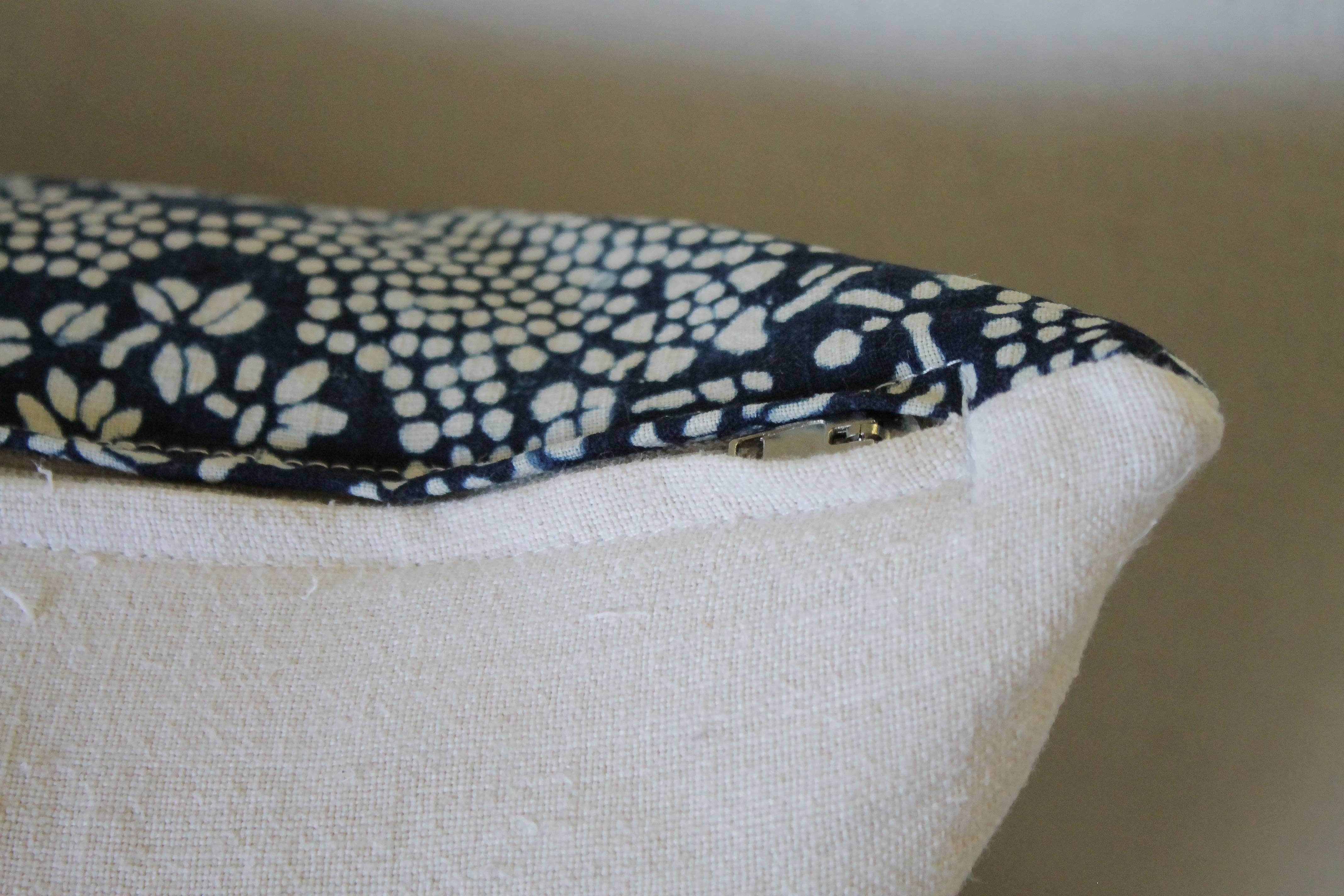 Cotton Pair of Vintage Blue Batik Japanese Indigo Floral Pillow Shams