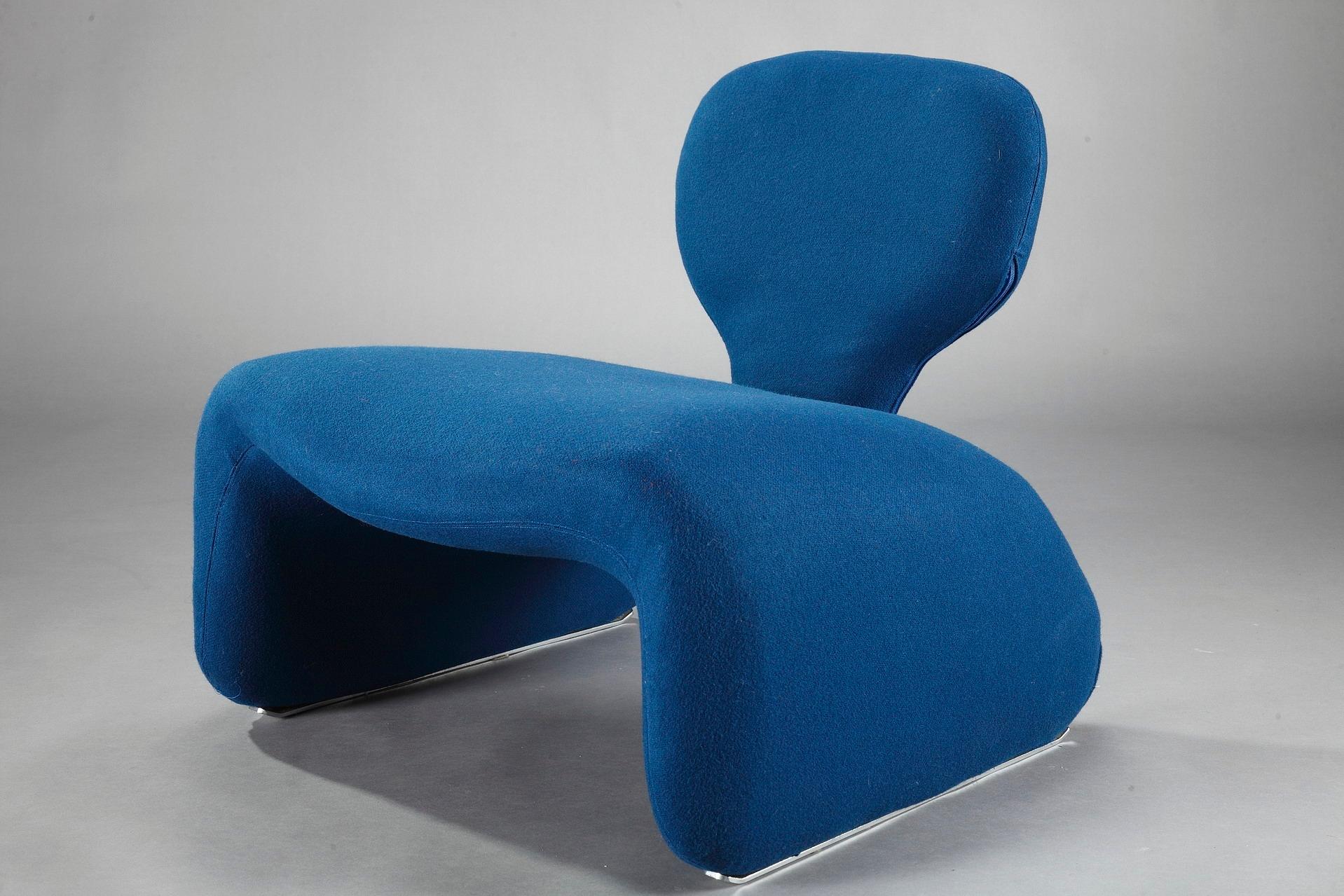 Mid-Century Modern Pair of Vintage Blue Djinn Chairs by Olivier Mourgue for Airborne