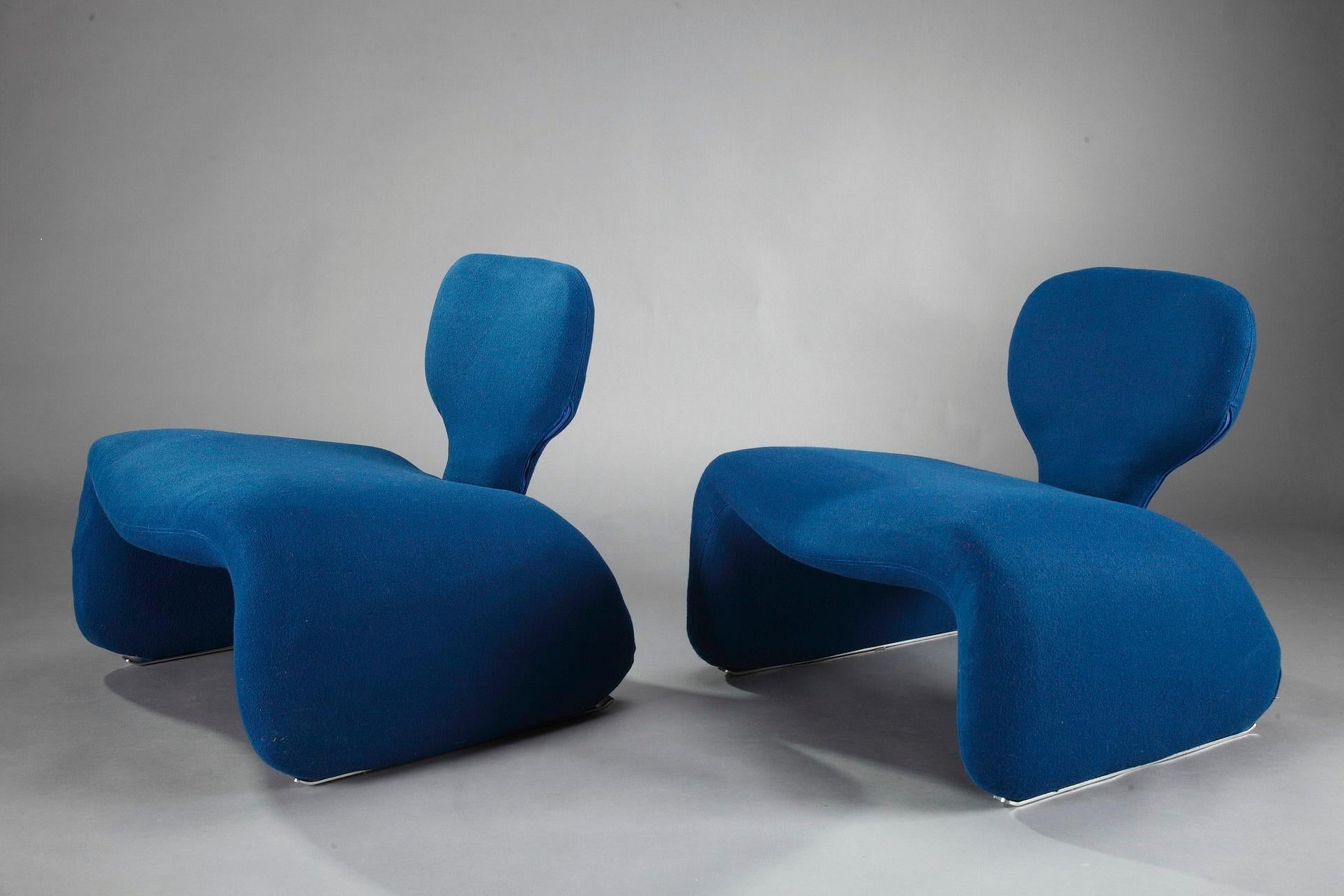 French Pair of Vintage Blue Djinn Chairs by Olivier Mourgue for Airborne