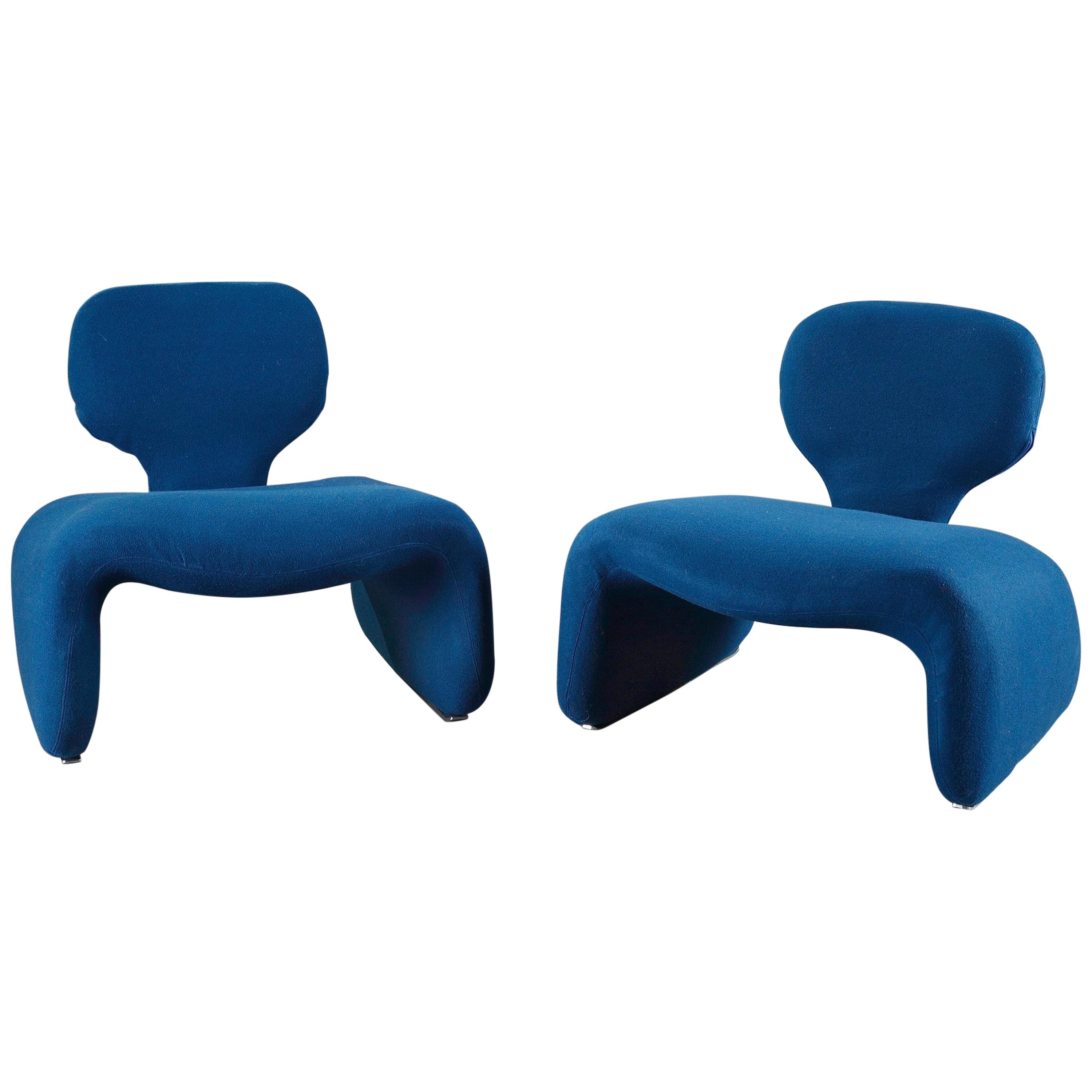 Pair of Vintage Blue Djinn Chairs by Olivier Mourgue for Airborne