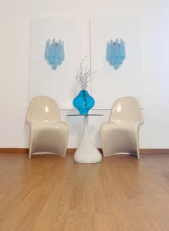 Pair of vintage blue glass petals drop wall sconce