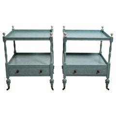 Pair of Vintage Blue Painted Two-Tiered Side Tables Pair of Vintage Blue Painted Two-Tiered Side Tables