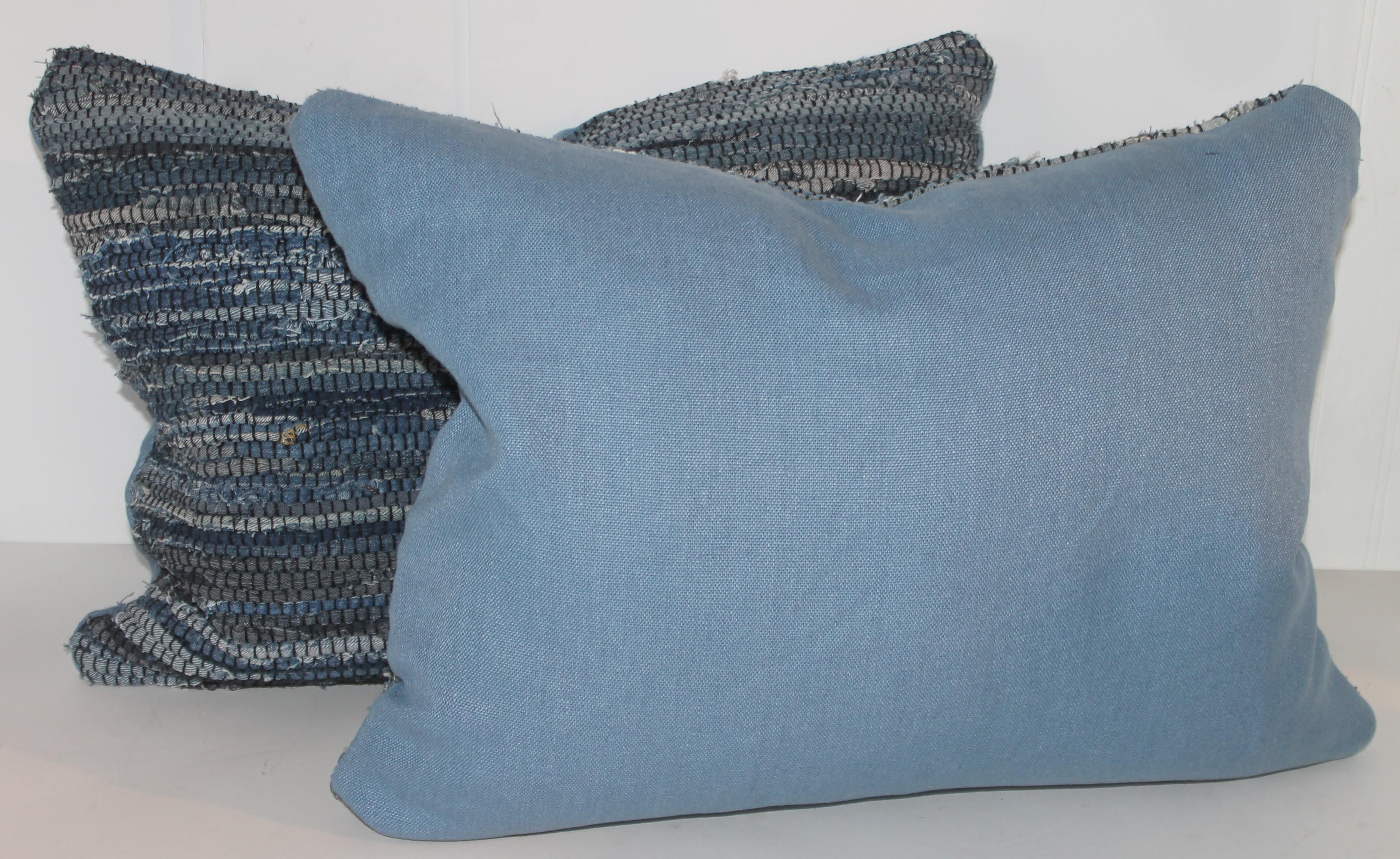 Américain Paire de coussins vintage faits sur-mesure en tapis Rag bleu, « 2 Sets » en vente