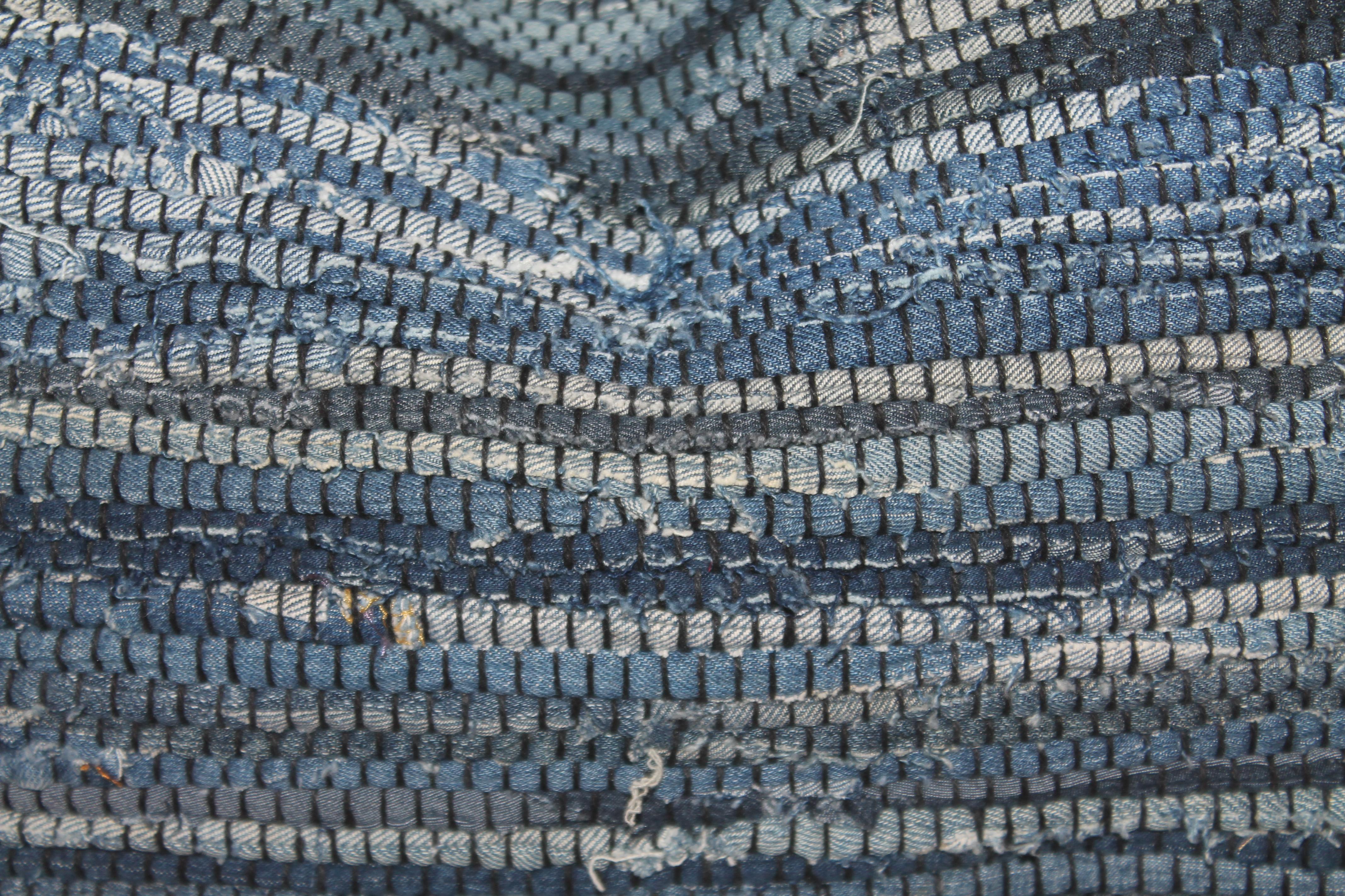 Coton Paire de coussins vintage faits sur-mesure en tapis Rag bleu, « 2 Sets » en vente