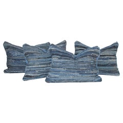 Pair of Vintage Blue Rag Rug Custom Made Pillows, '2 Sets'