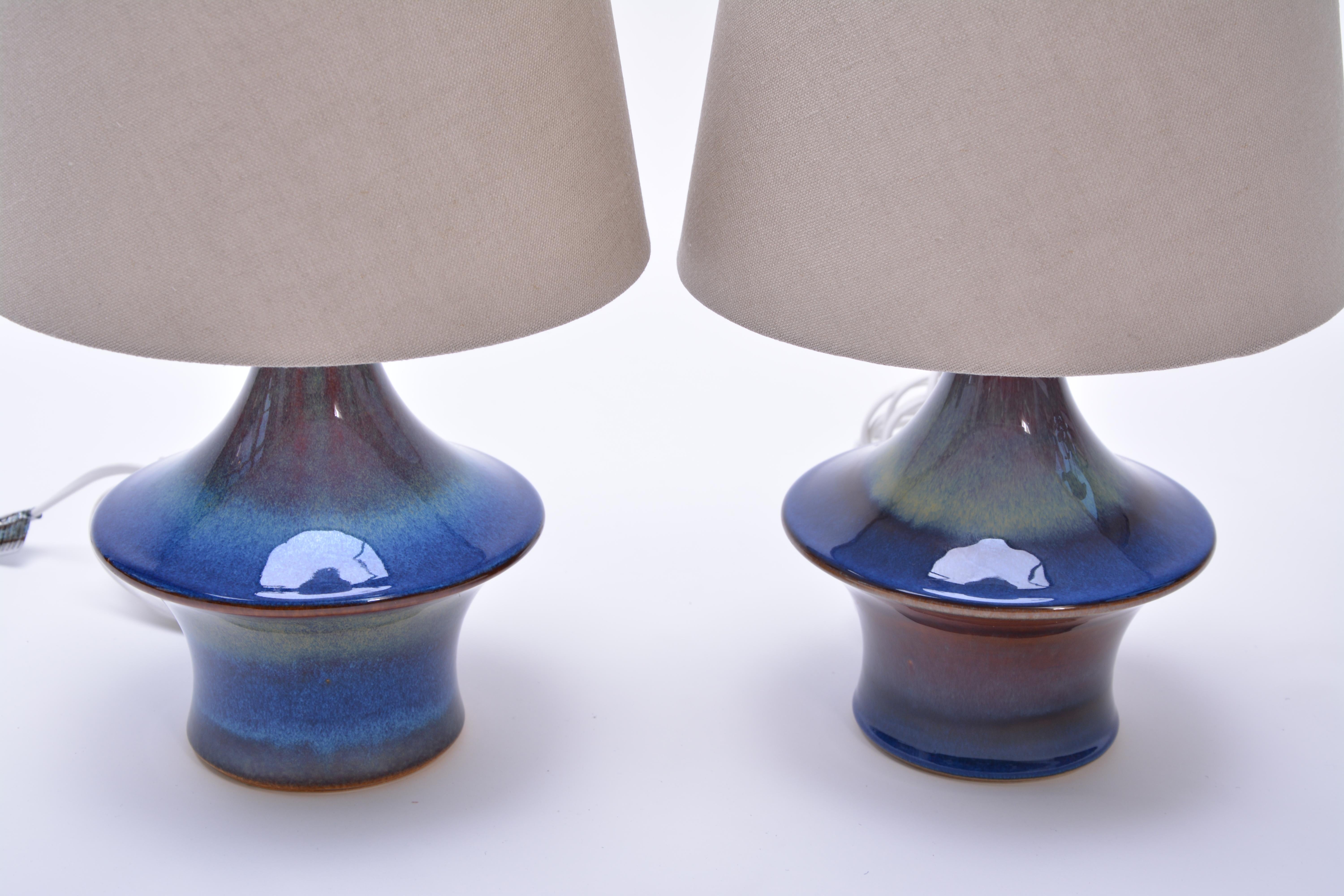Pair of Blue Danish Mid-Century Modern table lamps by Soholm In Good Condition In Berlin, DE