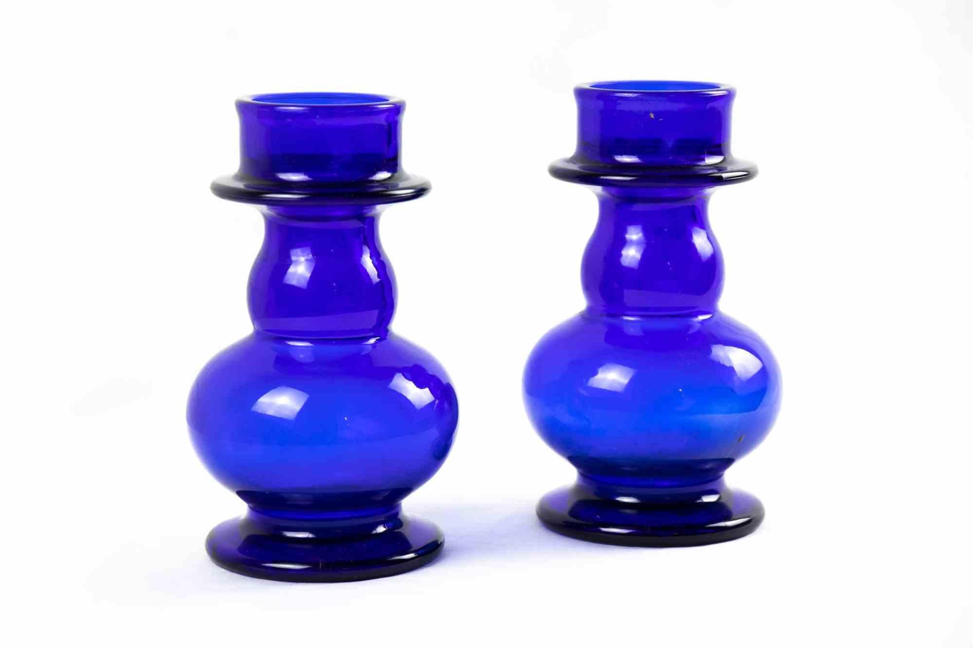 Italian Pair of Vintage Blue Vases, 1970s