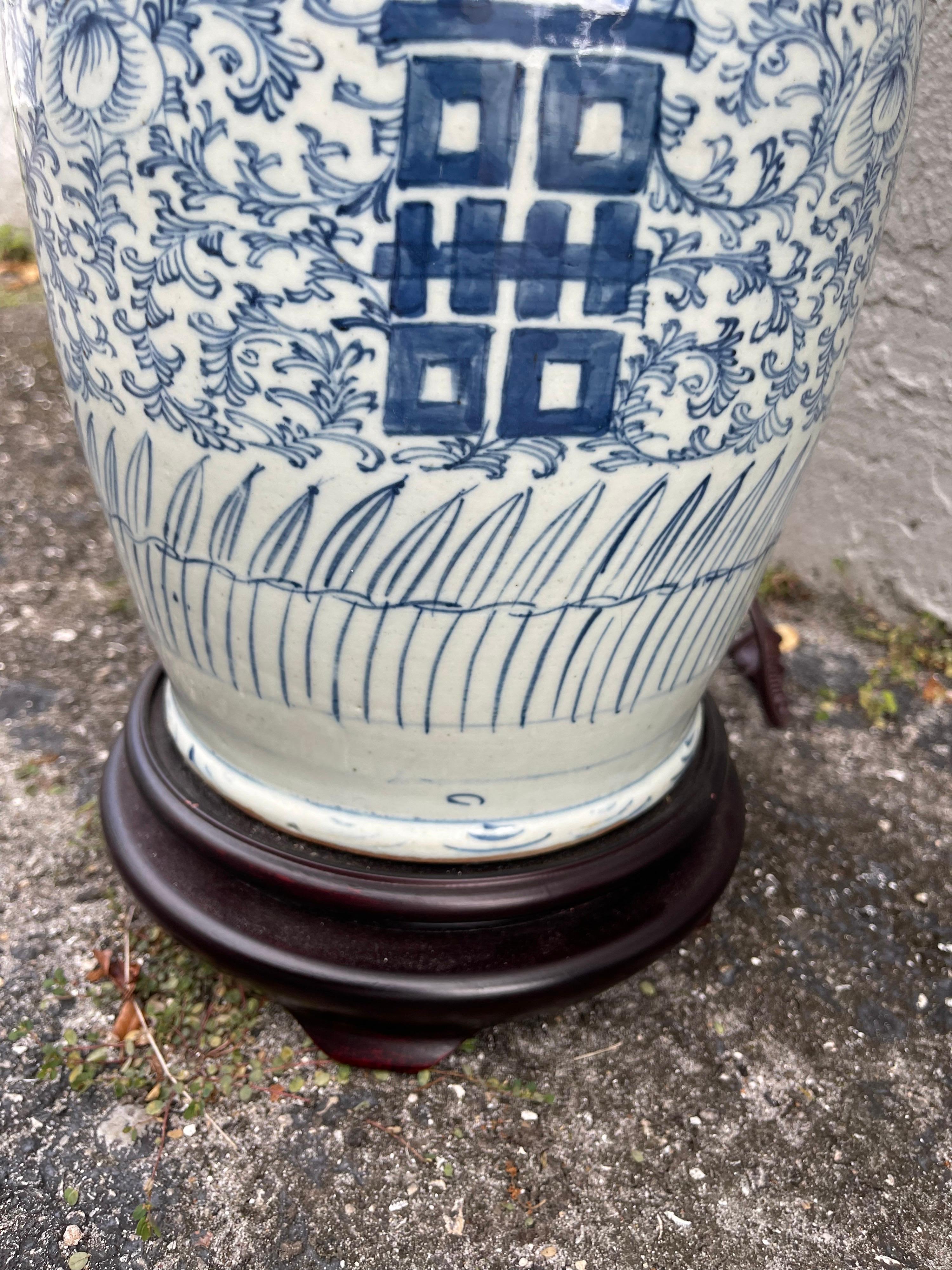Pair of Vintage Blue & White Chinese Lamps 3