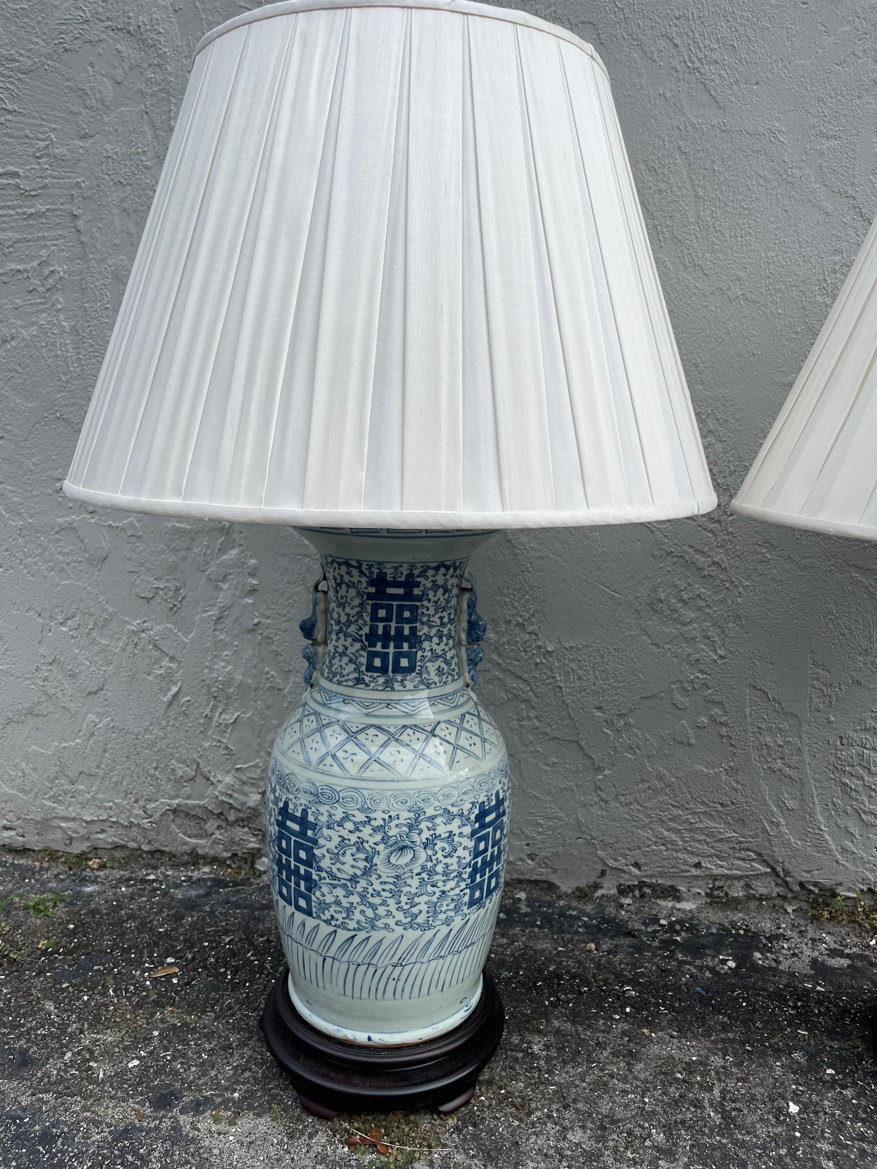 antique blue and white lamps
