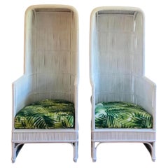 Pair of Vintage Bohemian Bamboo Hooded Porters Chairs