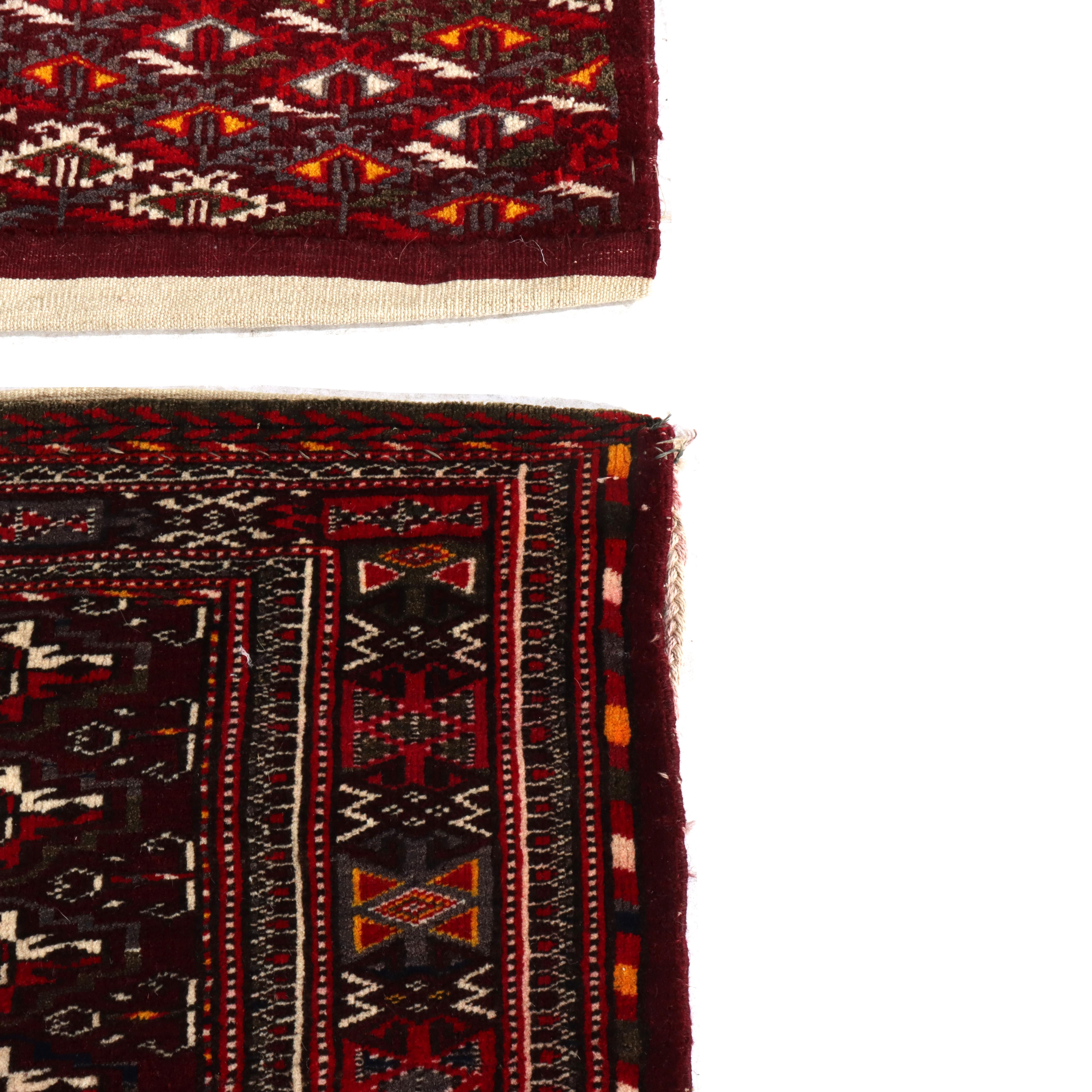 Coppia di tappeti vintage Bokhara Yamut Cuval Large Bag Face C1950 in vendita 2