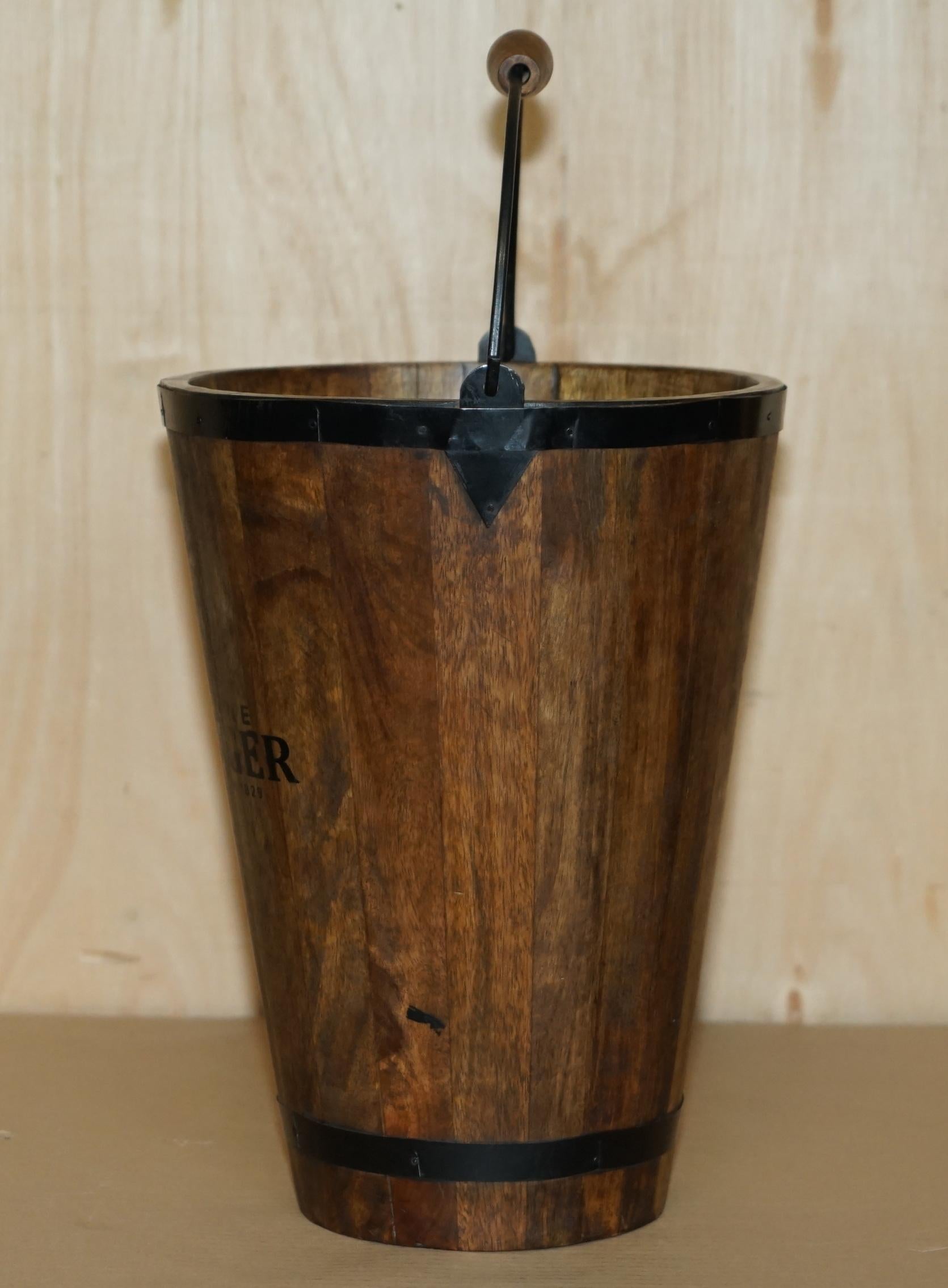 PAIR OF VINTAGE BOLLINGER CHAMPAGNE LOG BIN WOOD COAL PLATE OR PEAT BUCKETs For Sale 7