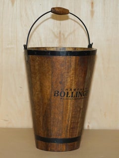 PAIR OF VINTAGE BOLLINGER CHAMPAGNE LOG BIN WOOD COAL PLATE OR PEAT BUCKETs