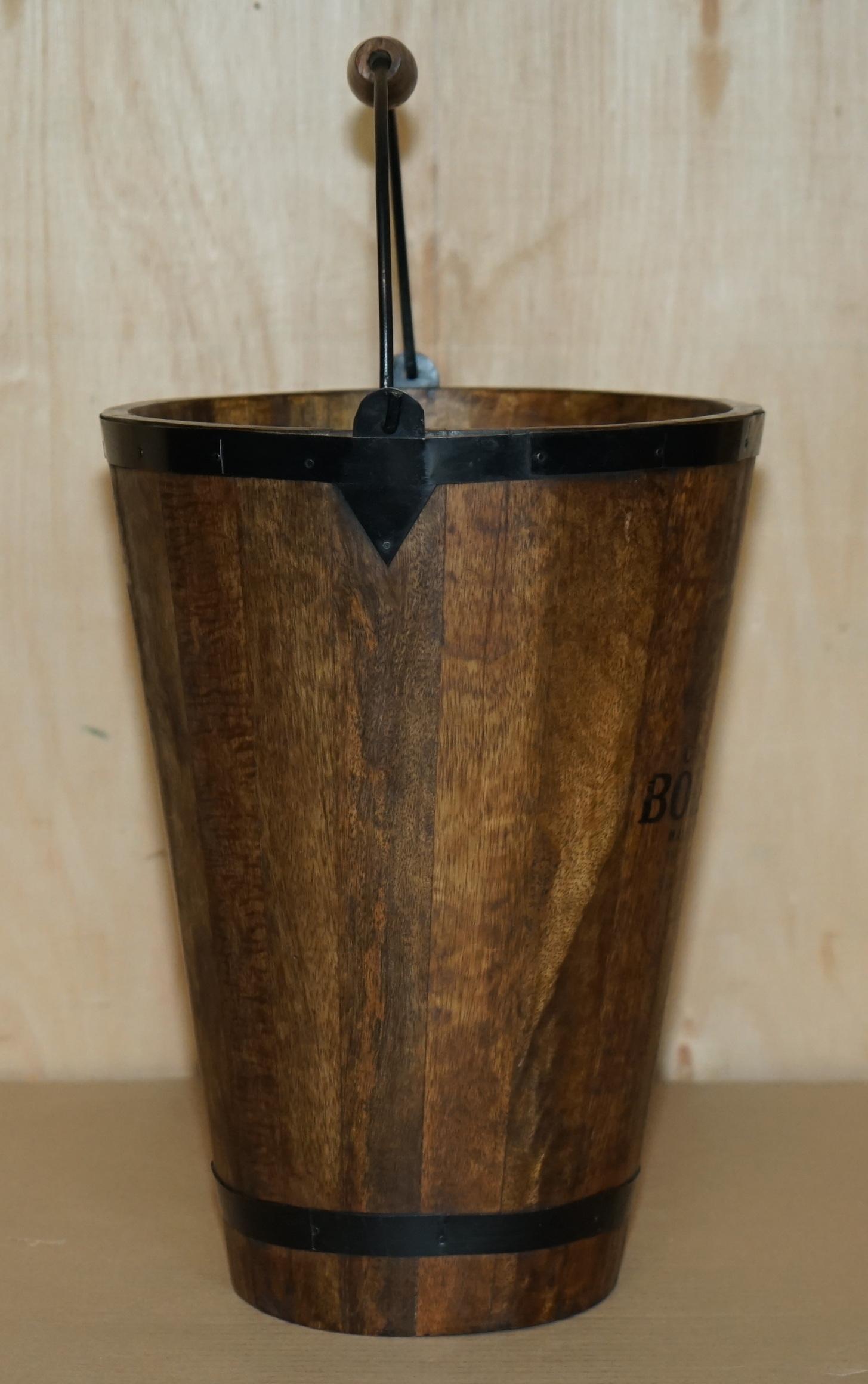 PAIR OF VINTAGE BOLLINGER CHAMPAGNE LOG BIN WOOD COAL PLATE OR PEAT BUCKETs For Sale 2