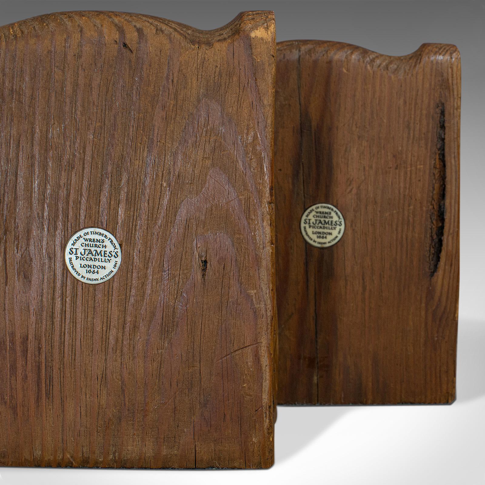 Pair of, Vintage Bookends, English, Pitch Pine, Corbel, Wren's Church, London 5