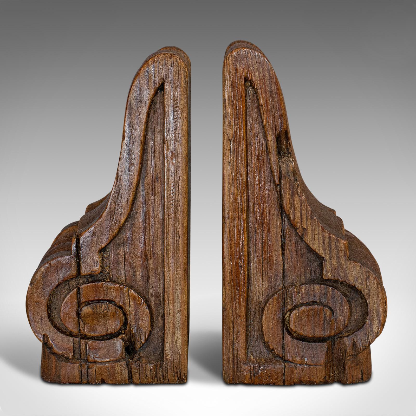 Late Victorian Pair of, Vintage Bookends, English, Pitch Pine, Corbel, Wren's Church, London