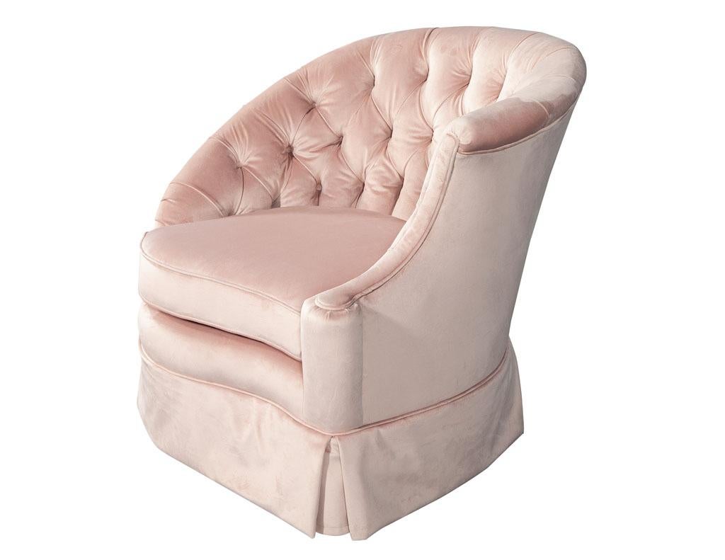 Pair of Vintage Boudoir Rose Velvet Lounge Chairs 1